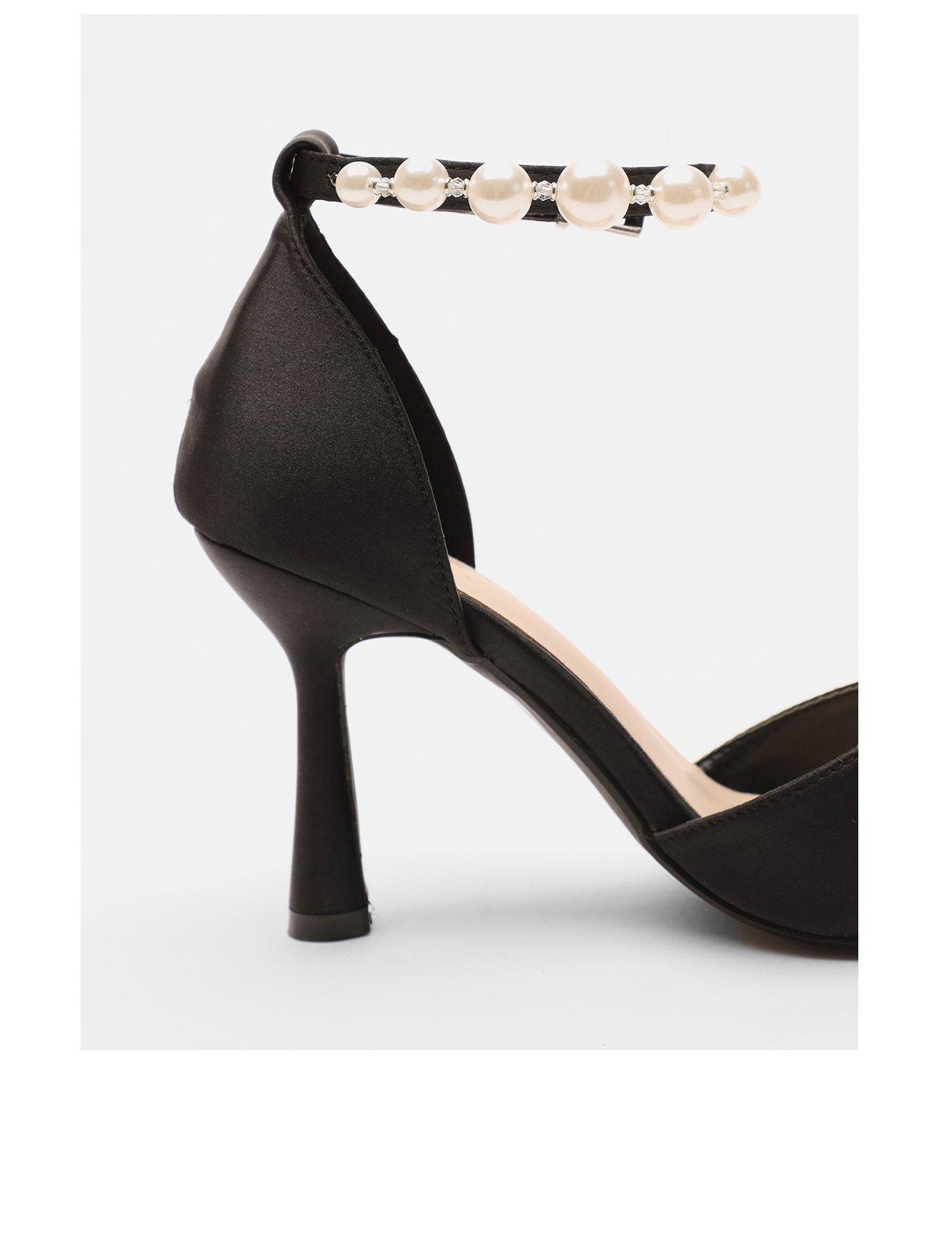 Black heels with pearl ankle strap best sale