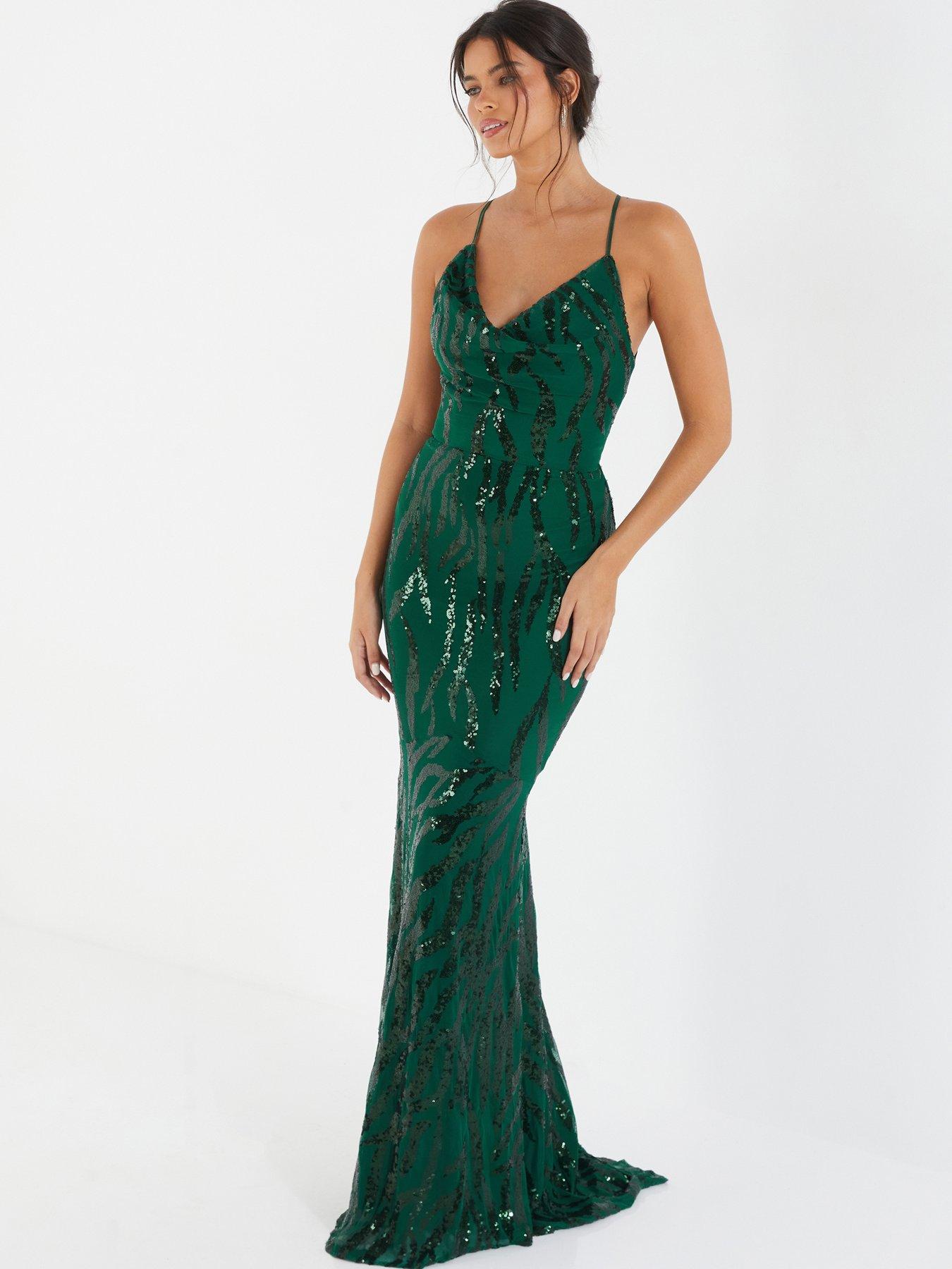 Quiz Green Sequin Cross Back Maxi Dress | Very.co.uk