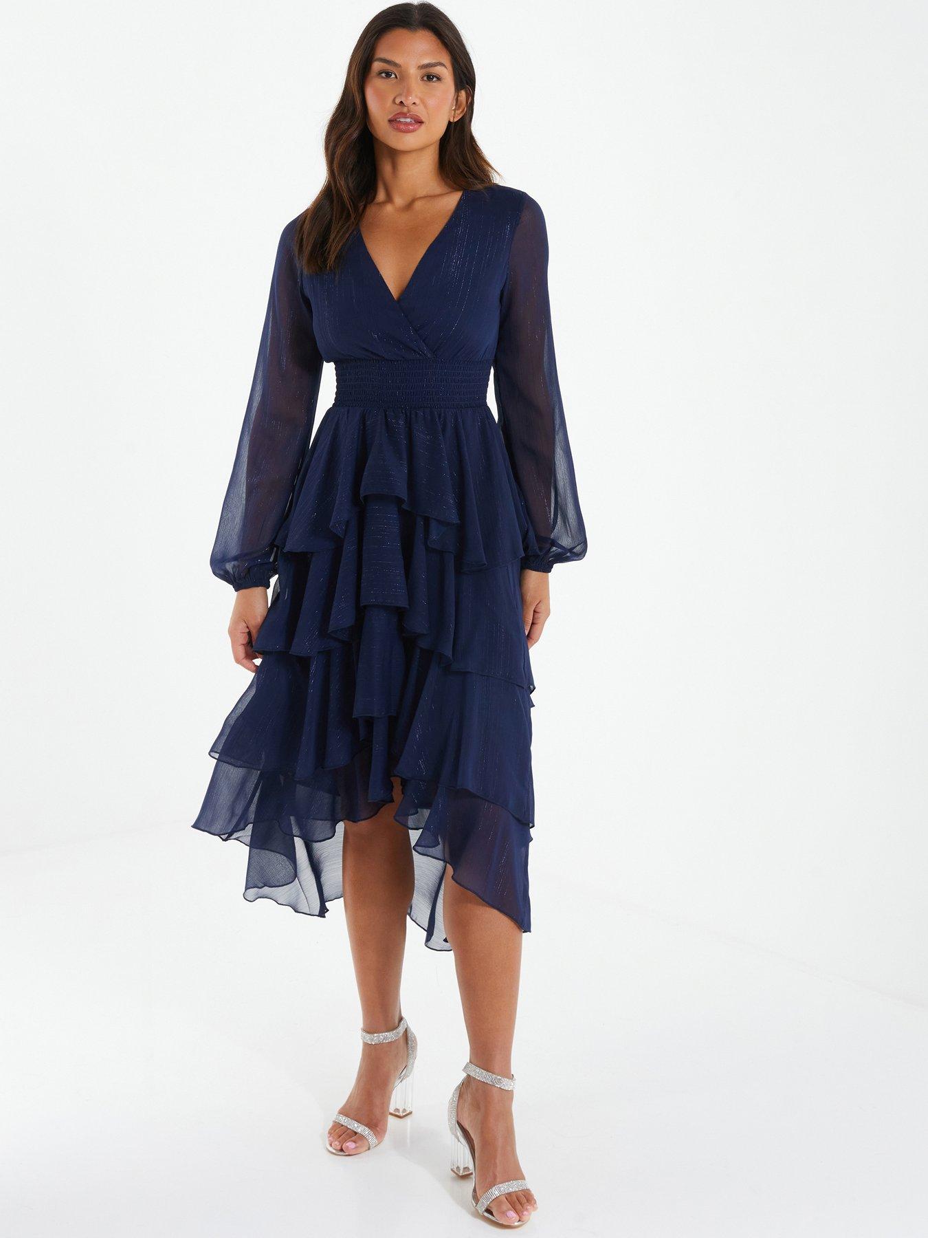 Quiz navy chiffon 2025 high neck maxi dress