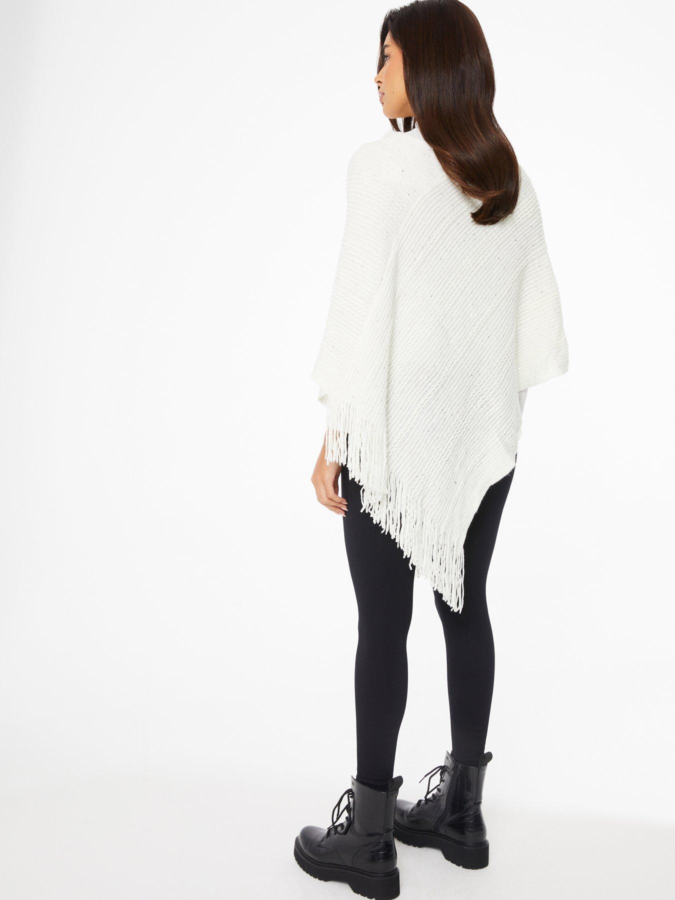 Cream Sequin Fine Knit Poncho