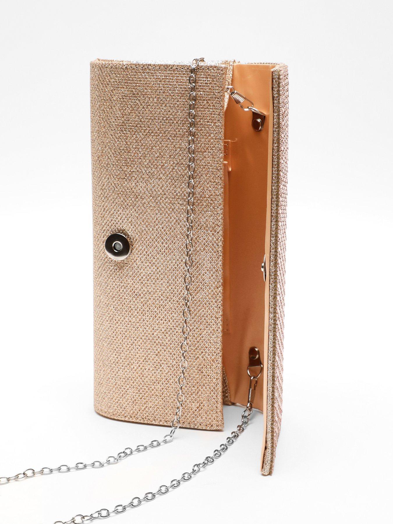 Rose Gold Diamante Shimmer Clutch Bag