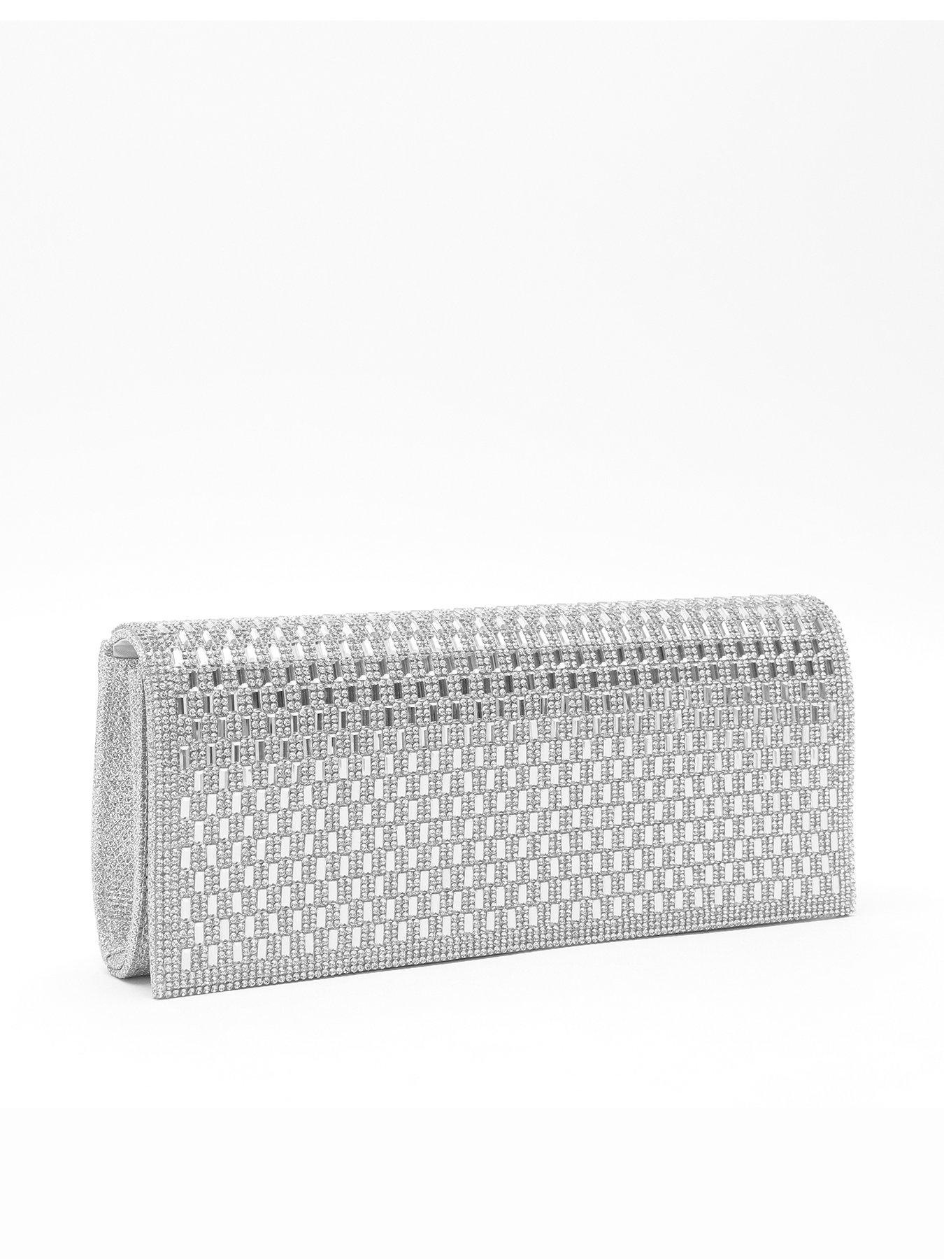 Quiz Silver Diamante Shimmer Clutch Bag very.co.uk