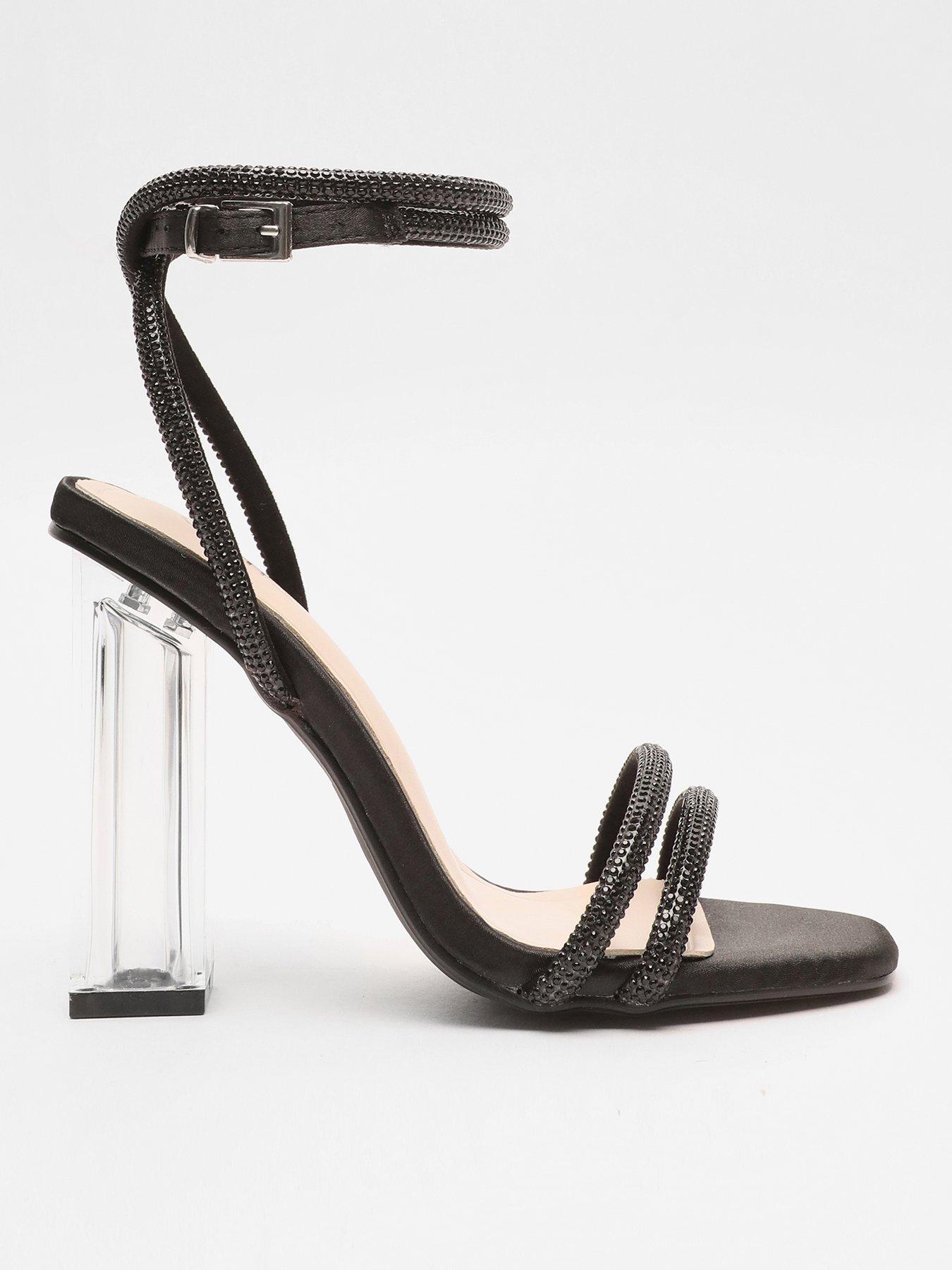 Quiz Black Diamante Clear Heeled Sandals | very.co.uk