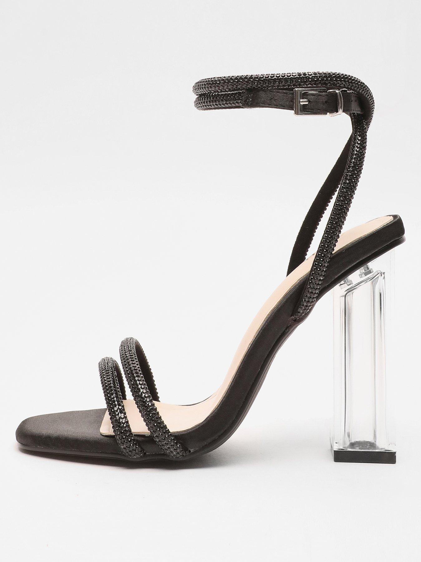 Black clear hot sale heel sandals