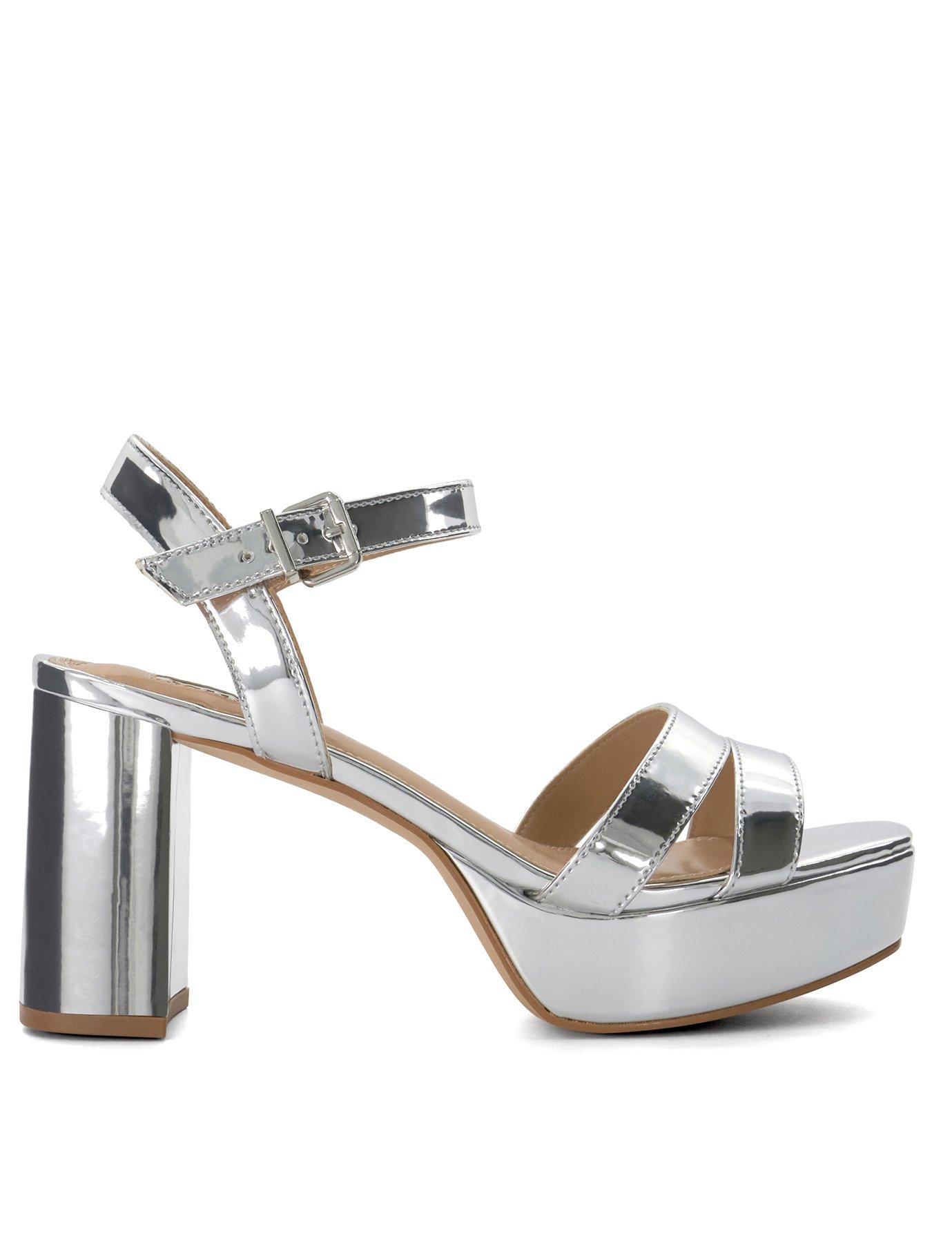 Dune London Molten Silver Leather Mid-platform Sandals | Very.co.uk