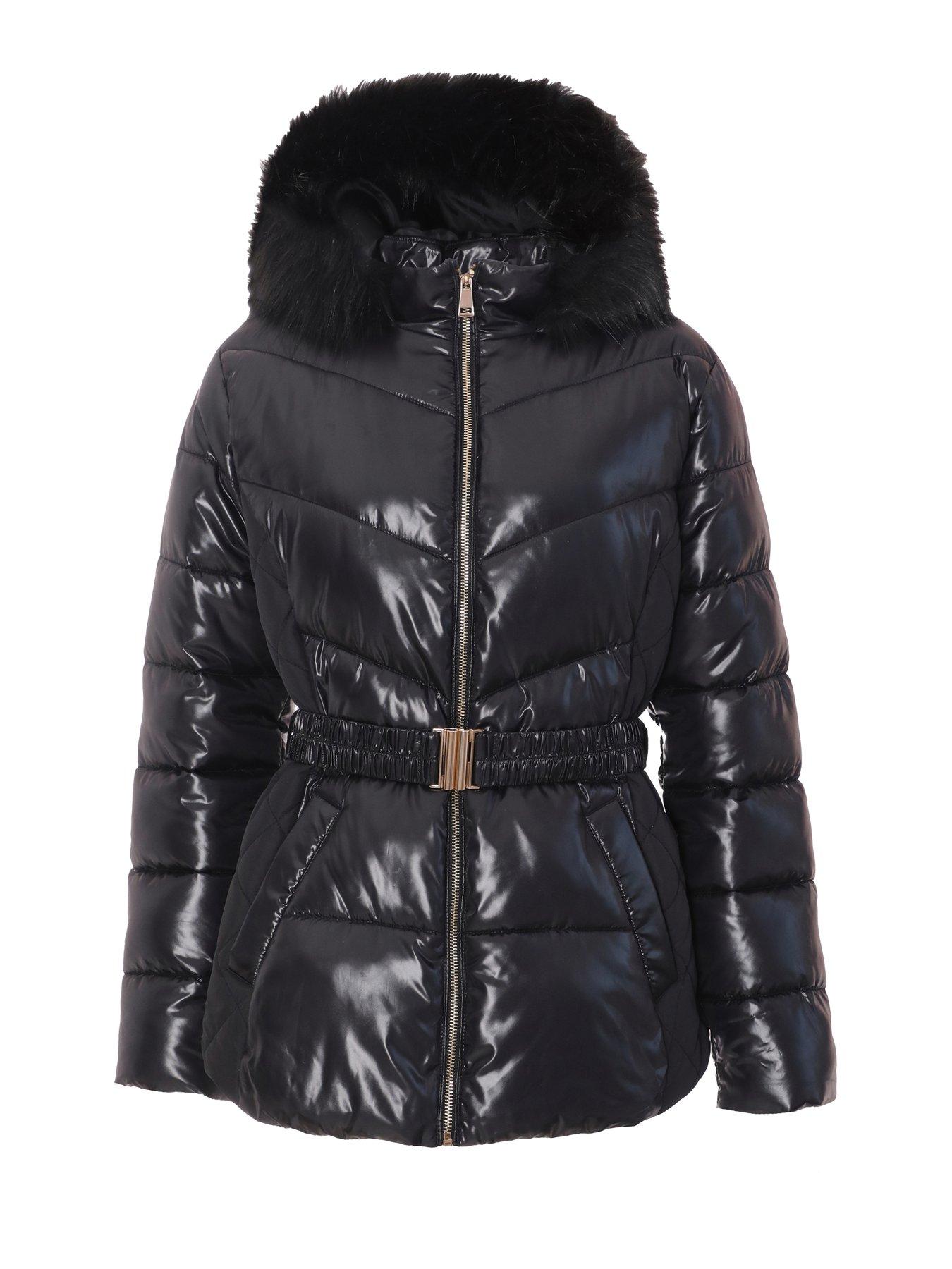 Image 4 of 6 of Quiz Black Shiny Faux Fur Hood