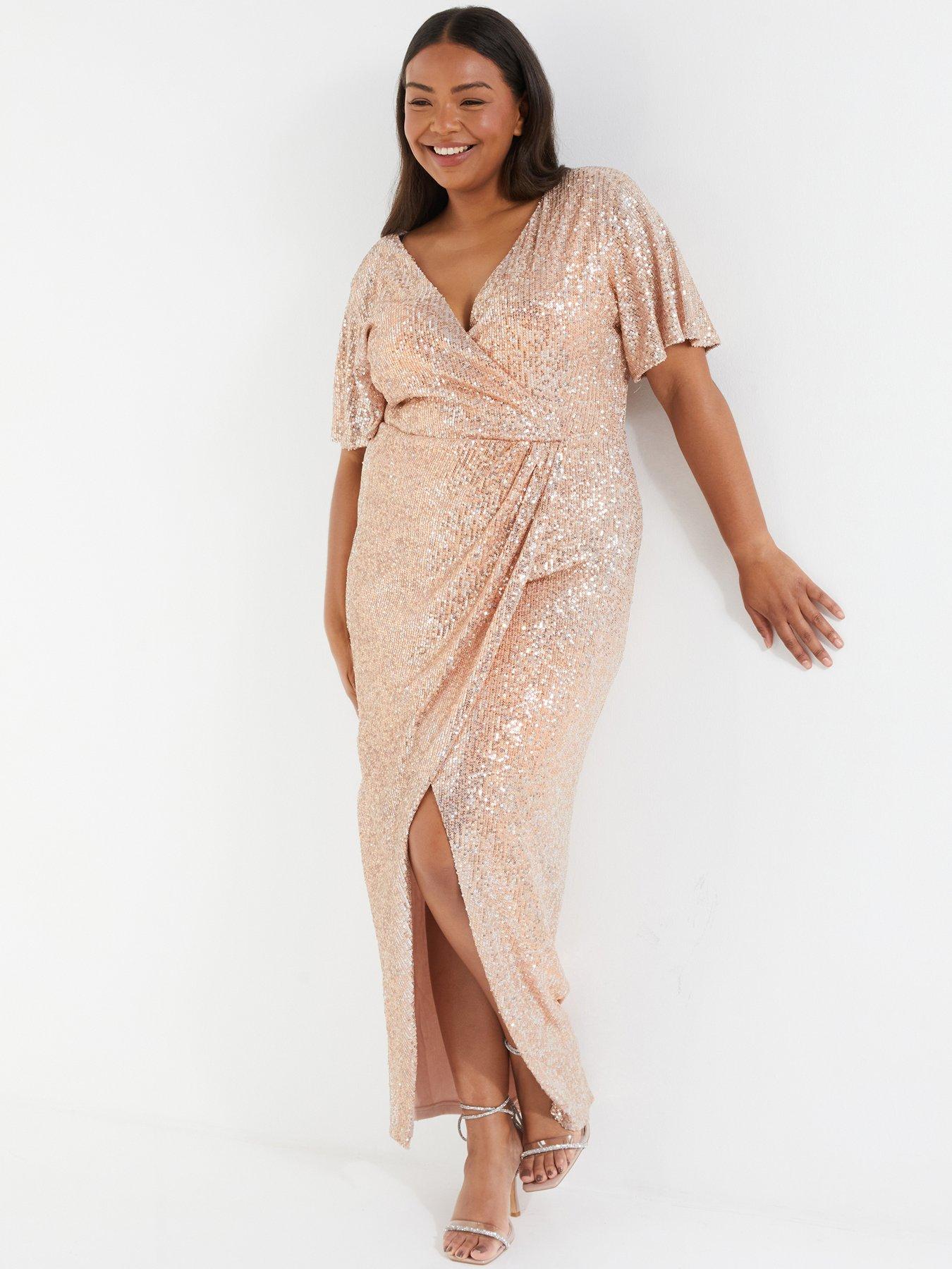 Quiz Curve Curve Champagne Sequin Wrap Maxi Dress Very