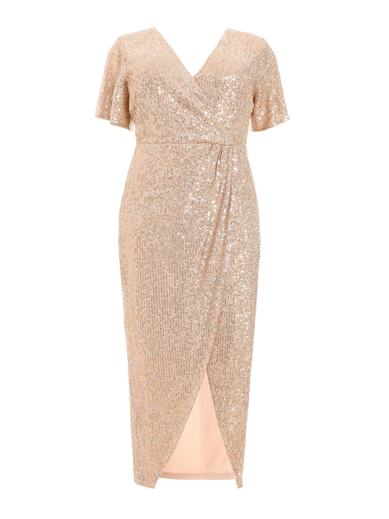 embellished fishtail maxi dress in gold Miss Circle Women's Lainey Gold Satin Sequin Pearls Beaded Maxi Dress main image 0