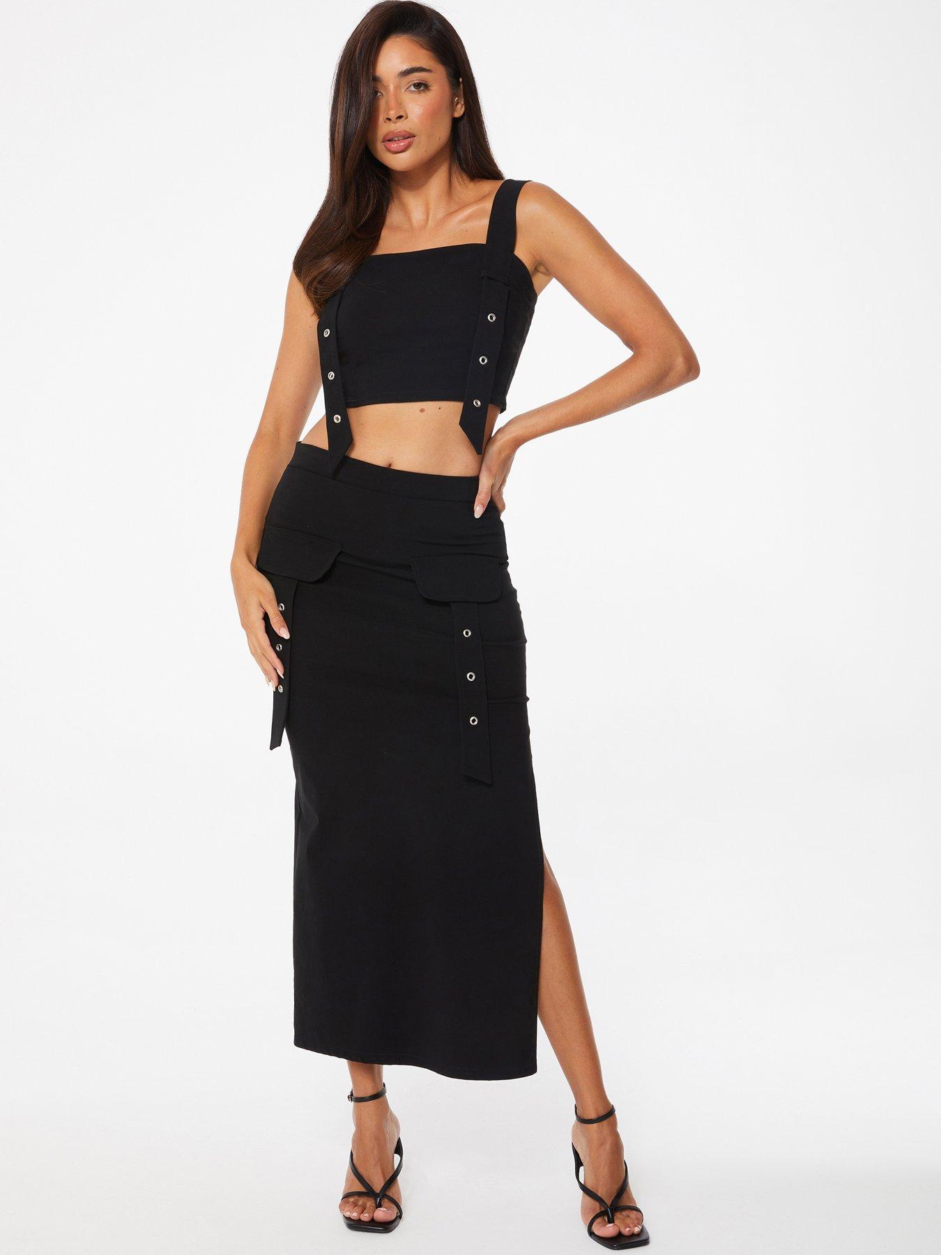 Quiz Cargo Style Midi Skirt Black