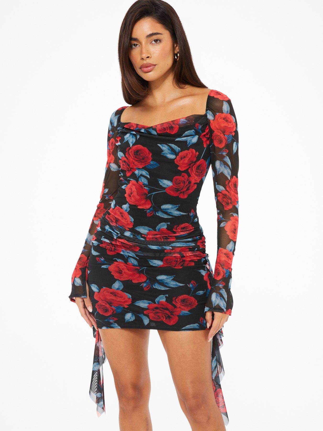 Quiz red best sale floral dress