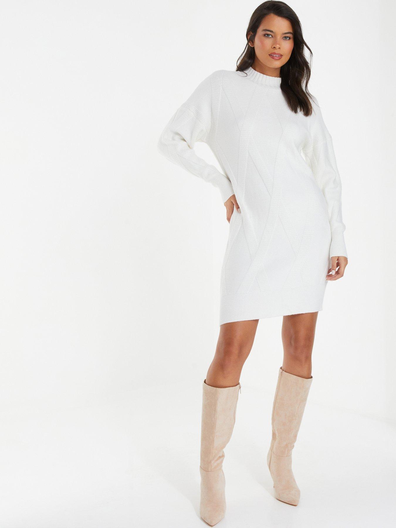 Quiz Cream Cable Knitted Jumper Mini Dress