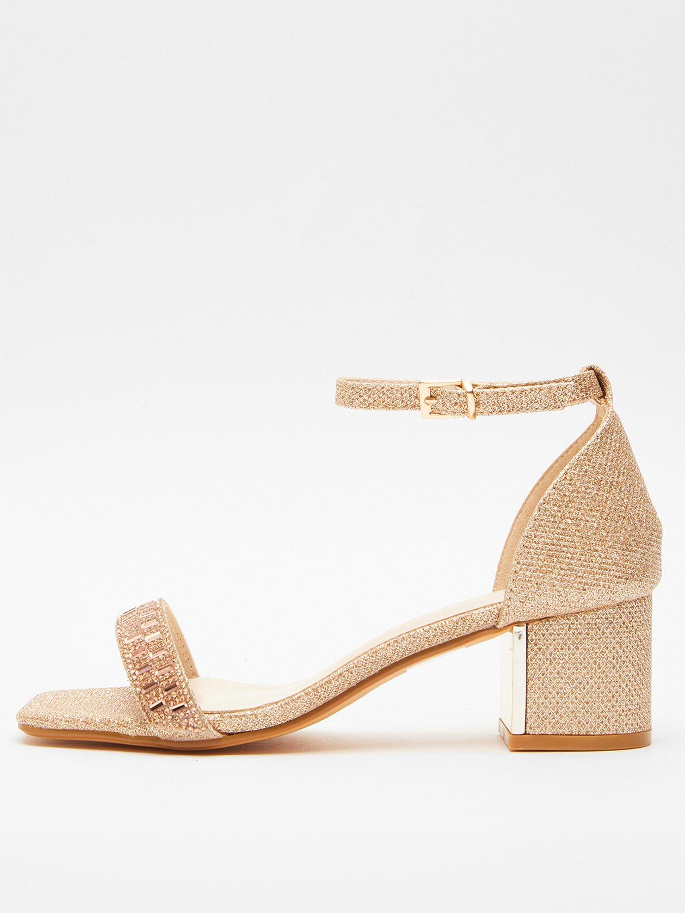 Rose Gold Shimmer Low Block Heel Sandals