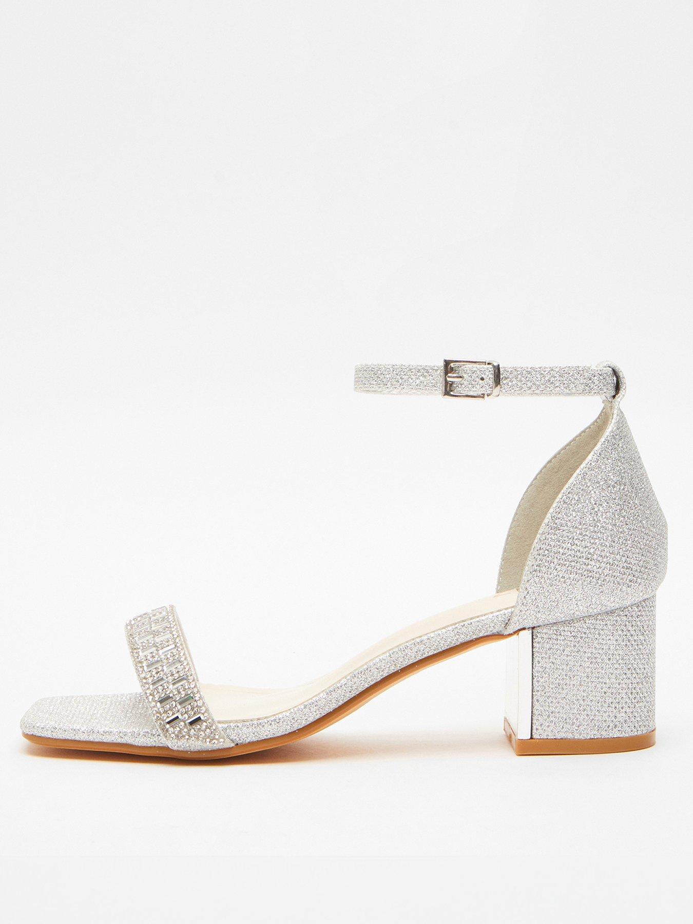 Silver glitter store low block heels