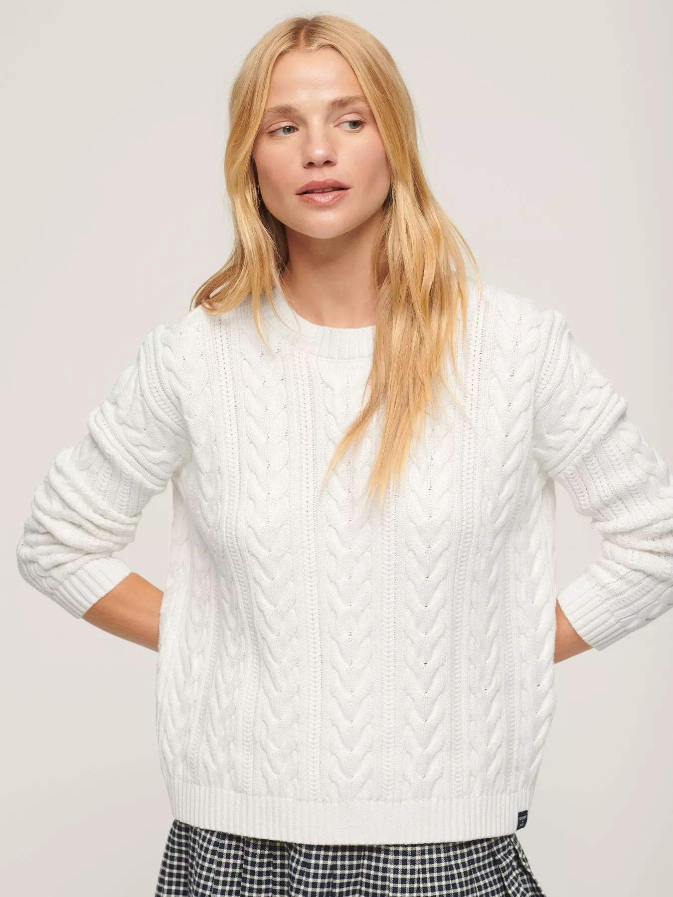 Superdry Cable Knit Mock Neck Jumper Dress - White