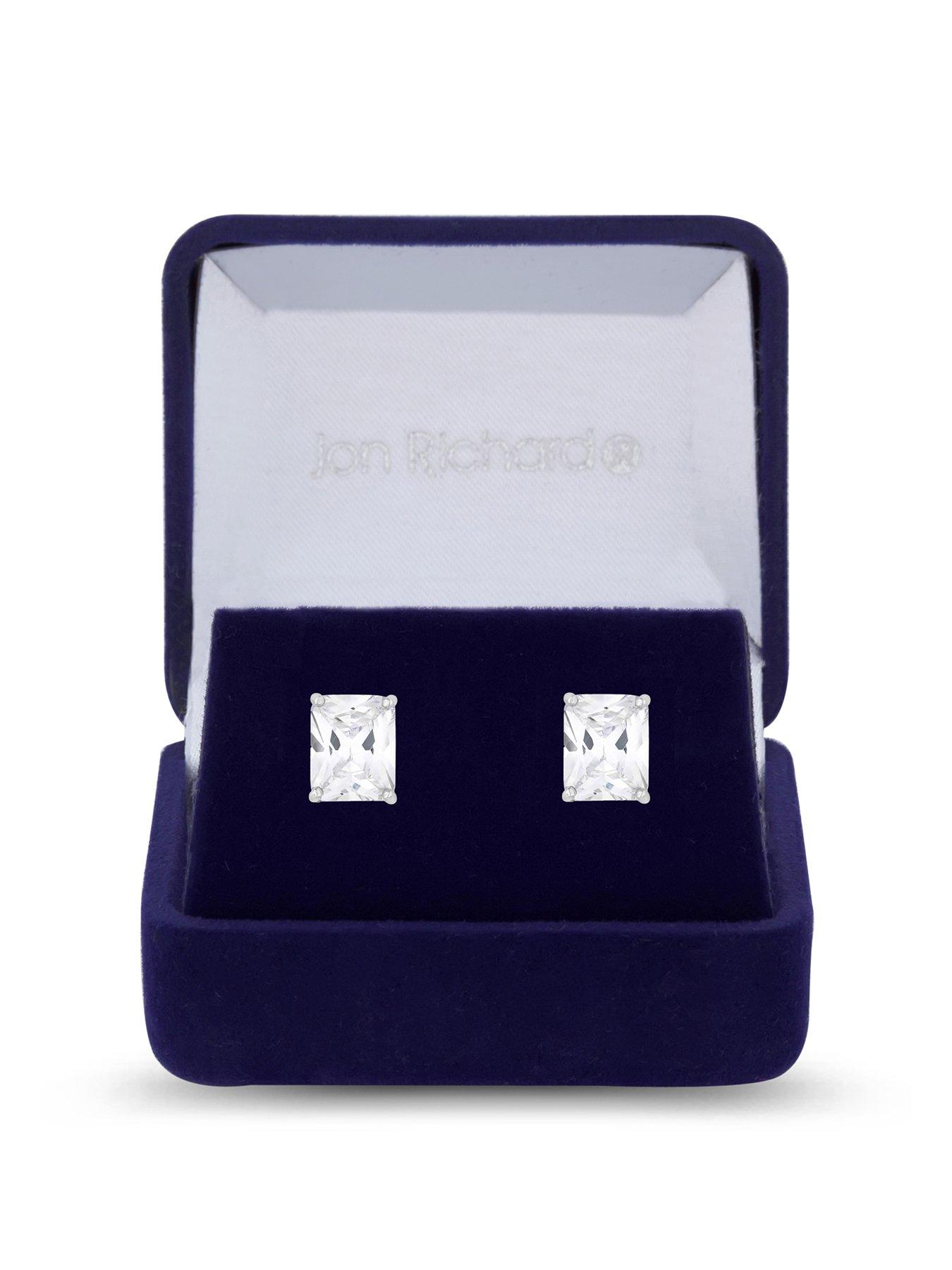 Product photograph of Jon Richard Rhodium Plated Cubic Zirconia Baguette Stud Earrings - Gift Boxed from very.co.uk