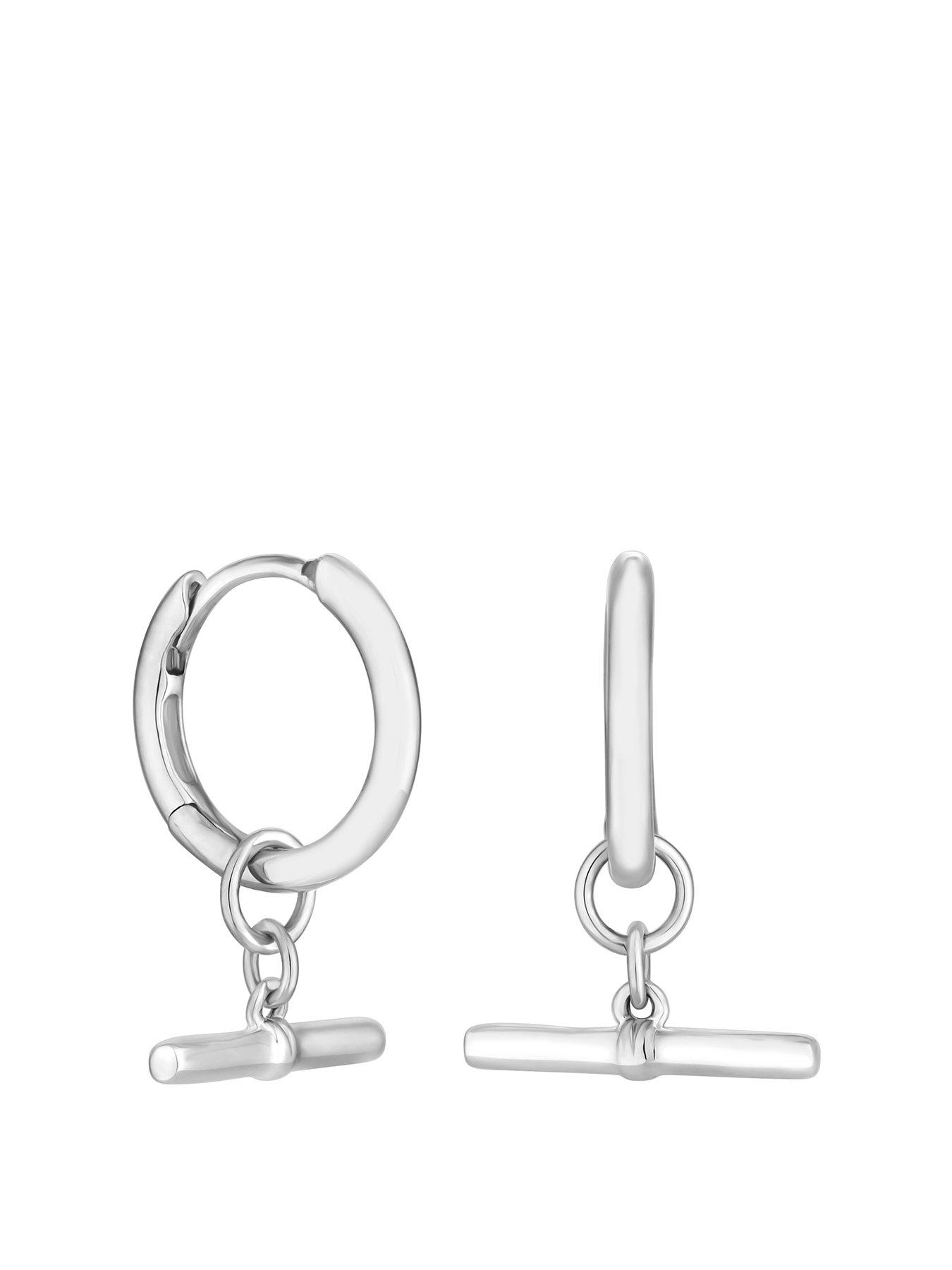 Product photograph of Simply Silver Sterling Silver 925 T Bar Hoop Earrings from very.co.uk