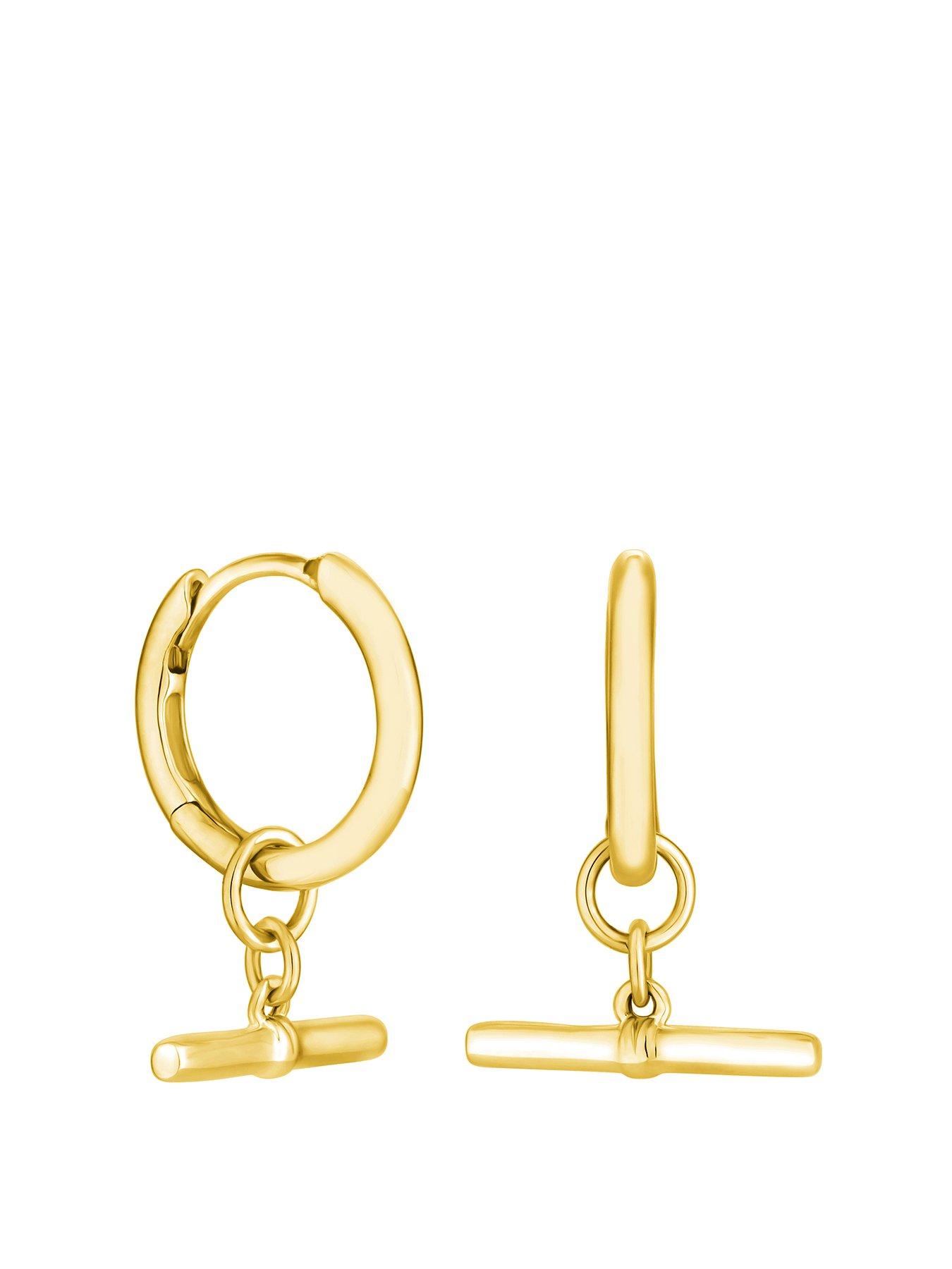 Product photograph of Simply Silver Gold Plated Sterling Silver 925 T Bar Hoop Earrings from very.co.uk