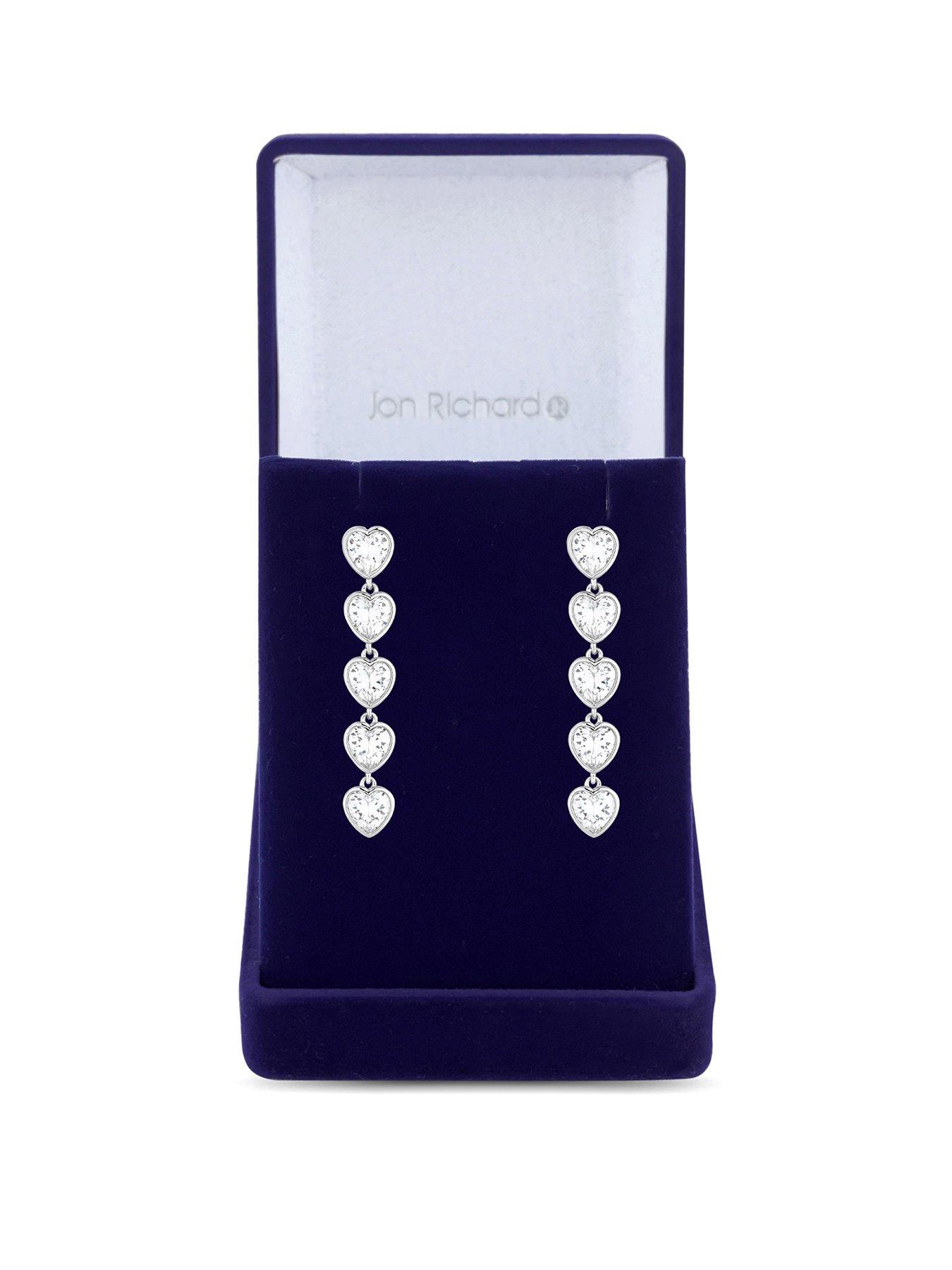 Product photograph of Jon Richard Rhodium Plated Cz Heart Earrings - Gift Boxed from very.co.uk
