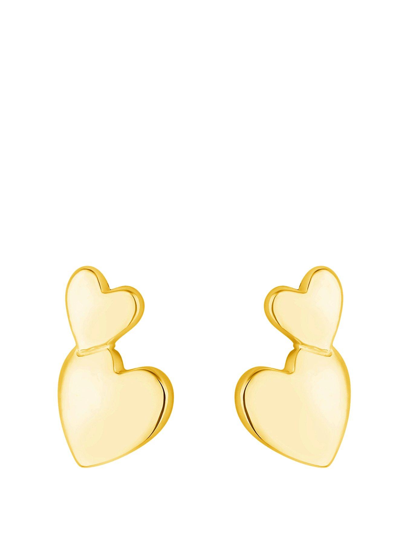 Product photograph of Simply Silver Gold Plated Sterling Silver 925 Mini Double Heart Stud Earrings from very.co.uk