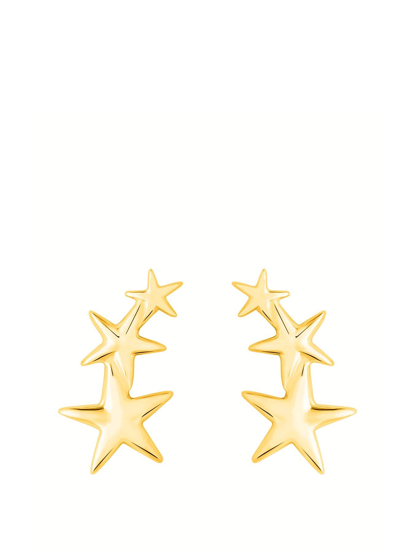 Product photograph of Simply Silver Gold Plated Sterling Silver 925 Mini Star Climber Earrings from very.co.uk