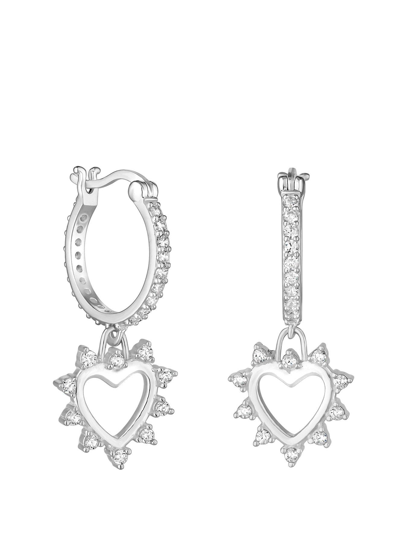 Product photograph of Simply Silver Sterling Silver 925 Cubic Zirconia Open Heart Earrings from very.co.uk