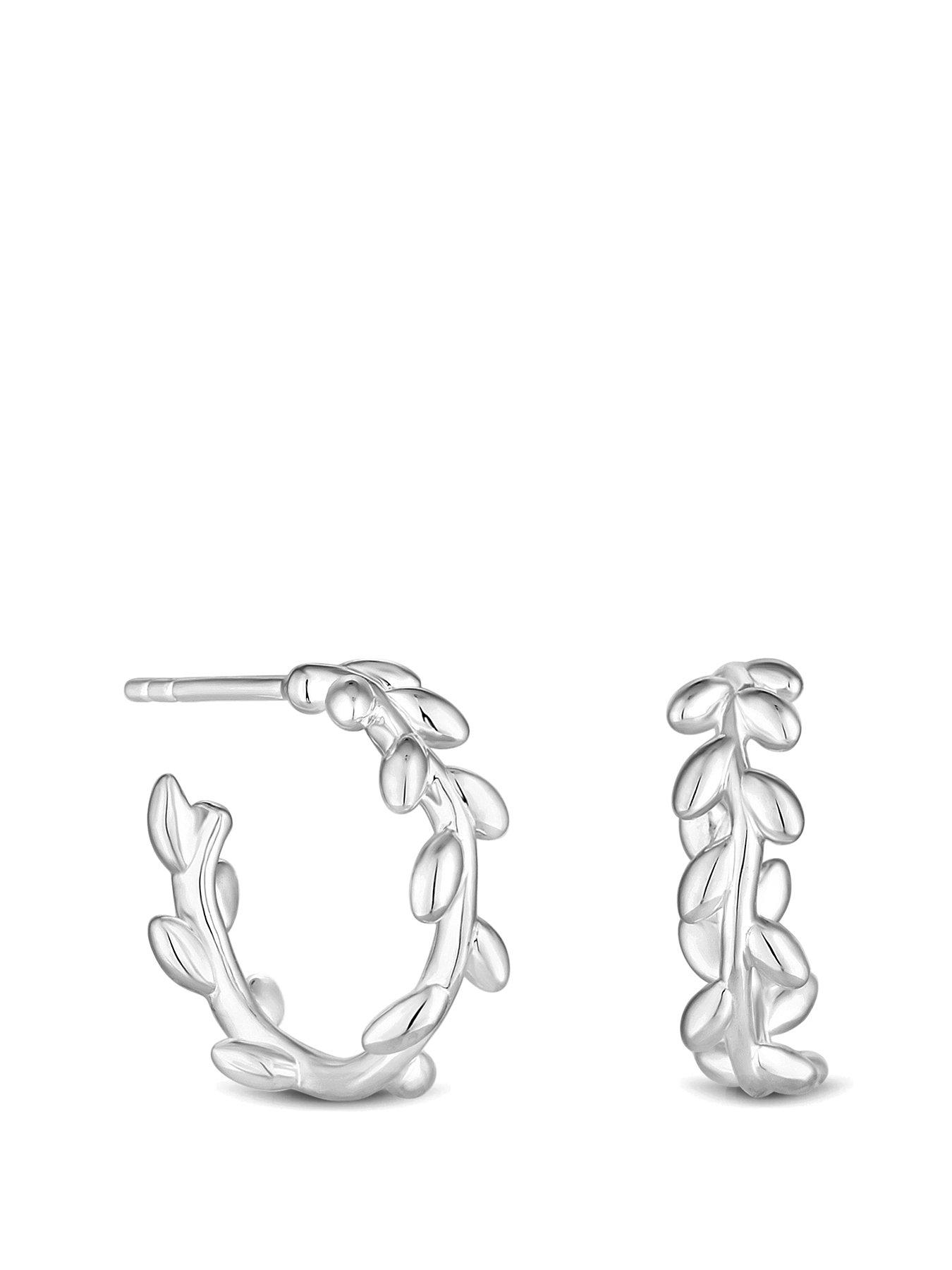 Product photograph of Simply Silver Sterling Silver 925 Leaf Hoop Earrings from very.co.uk