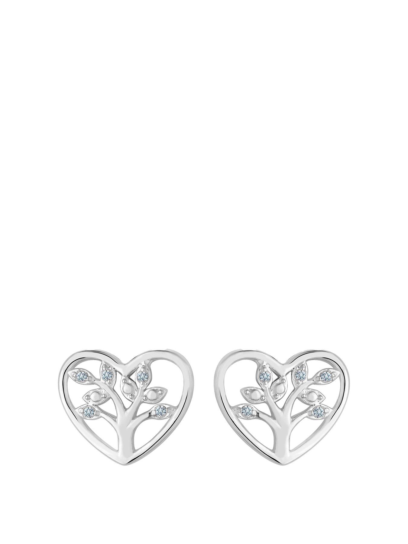 Product photograph of Simply Silver Sterling Silver 925 Tree Of Love Heart Stud Earrings from very.co.uk