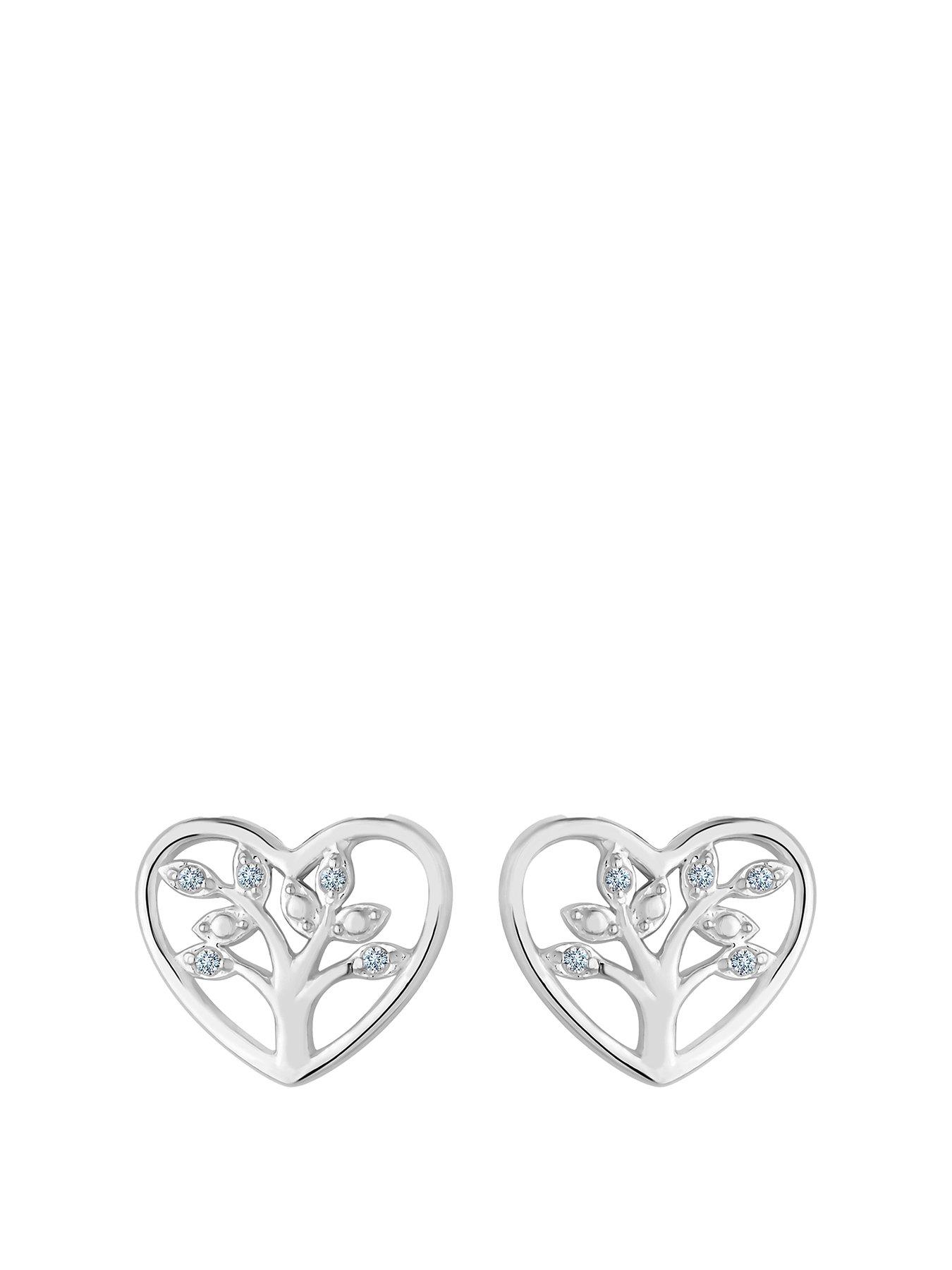 Product photograph of Simply Silver Sterling Silver 925 Tree Of Love Heart Stud Earrings from very.co.uk