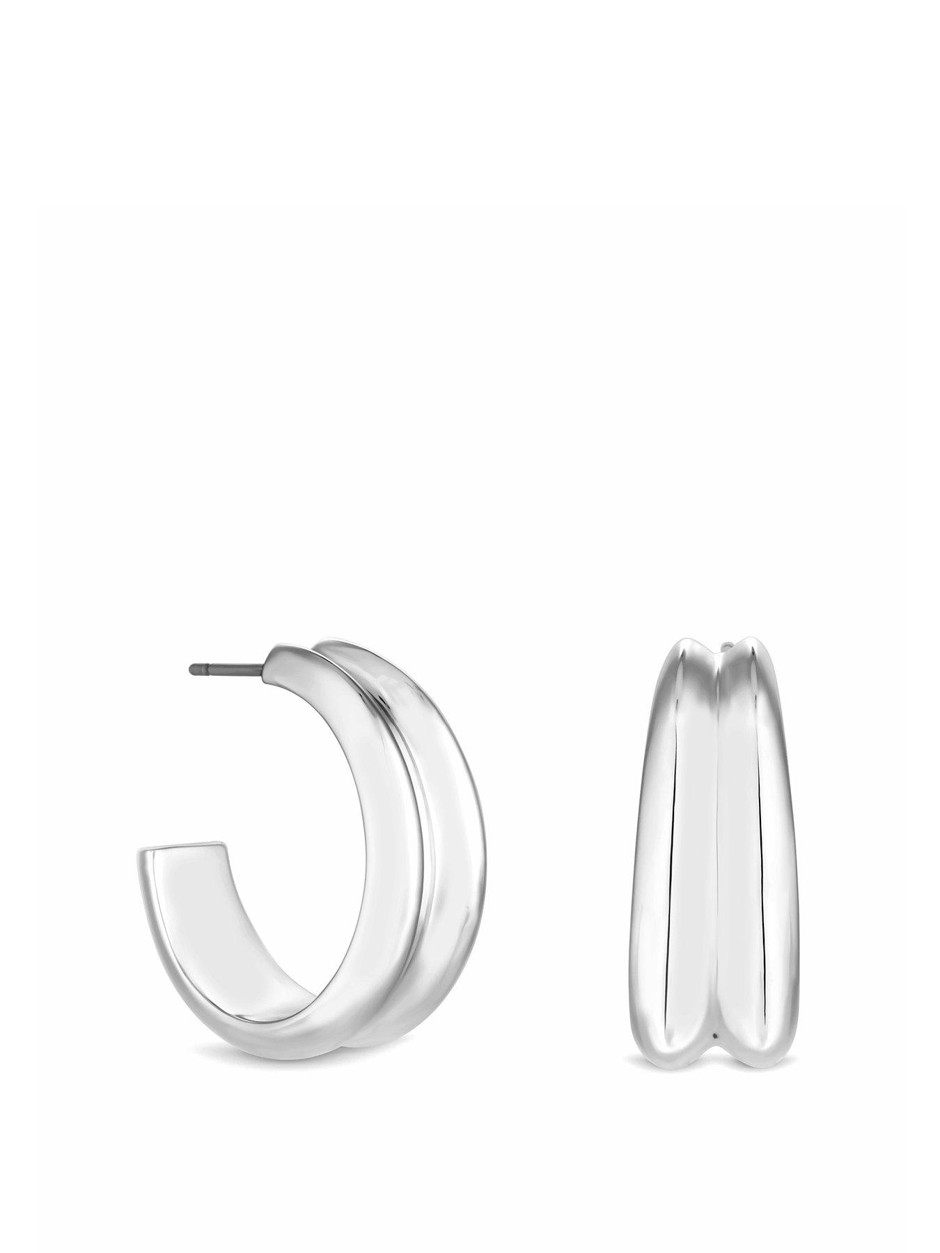 Product photograph of Inicio Sterling Silver Plated Curved Hoop Earrings With Gift Pouch from very.co.uk