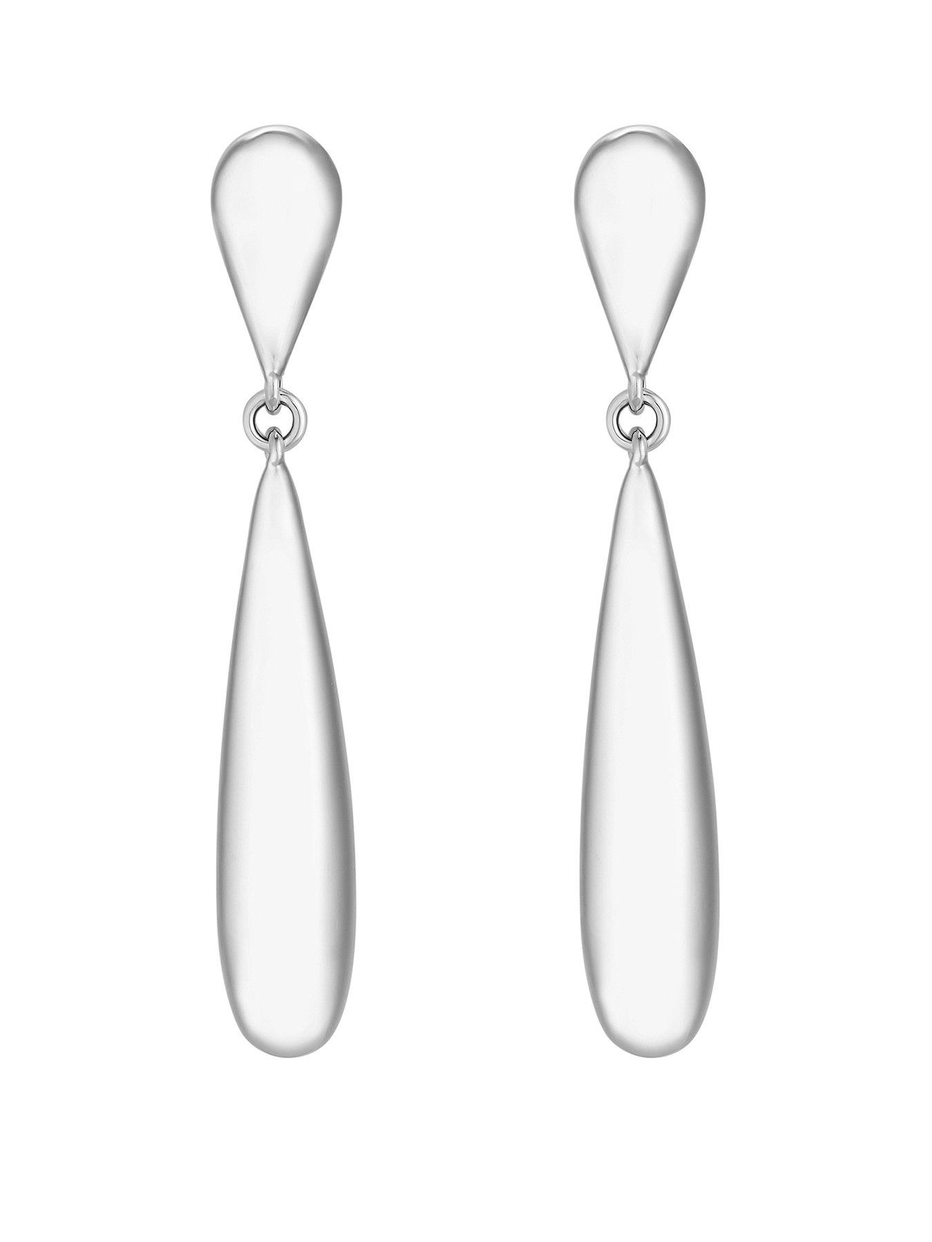 Product photograph of Inicio Sterling Silver Plated Long Drop Earrings With Gift Pouch from very.co.uk