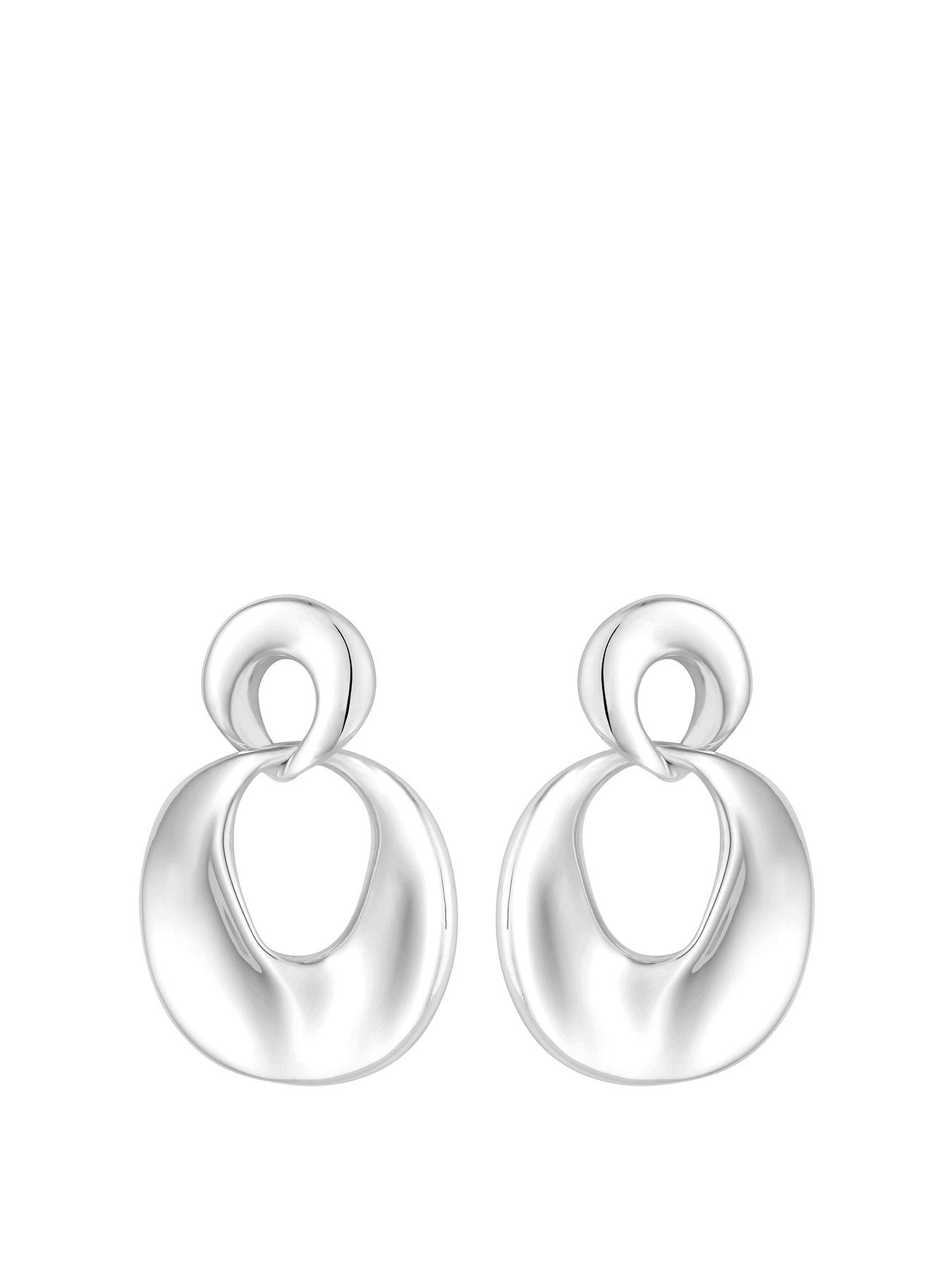 Product photograph of Inicio Sterling Silver Plated Molten Earrings - Gift Pouch from very.co.uk