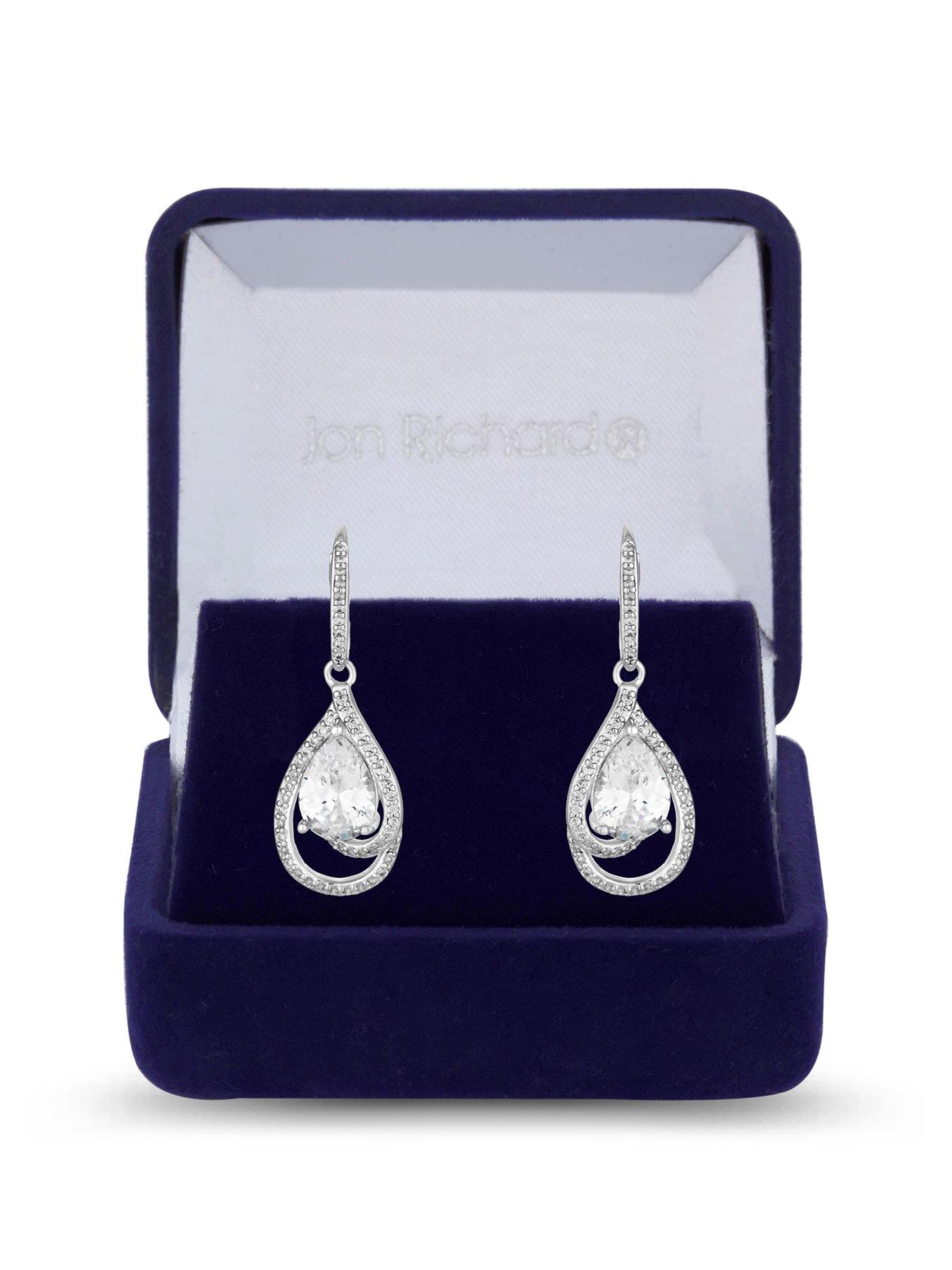 Product photograph of Jon Richard Rhodium Plated Cubic Zirconia Pear Drop Earrings - Gift Boxed from very.co.uk