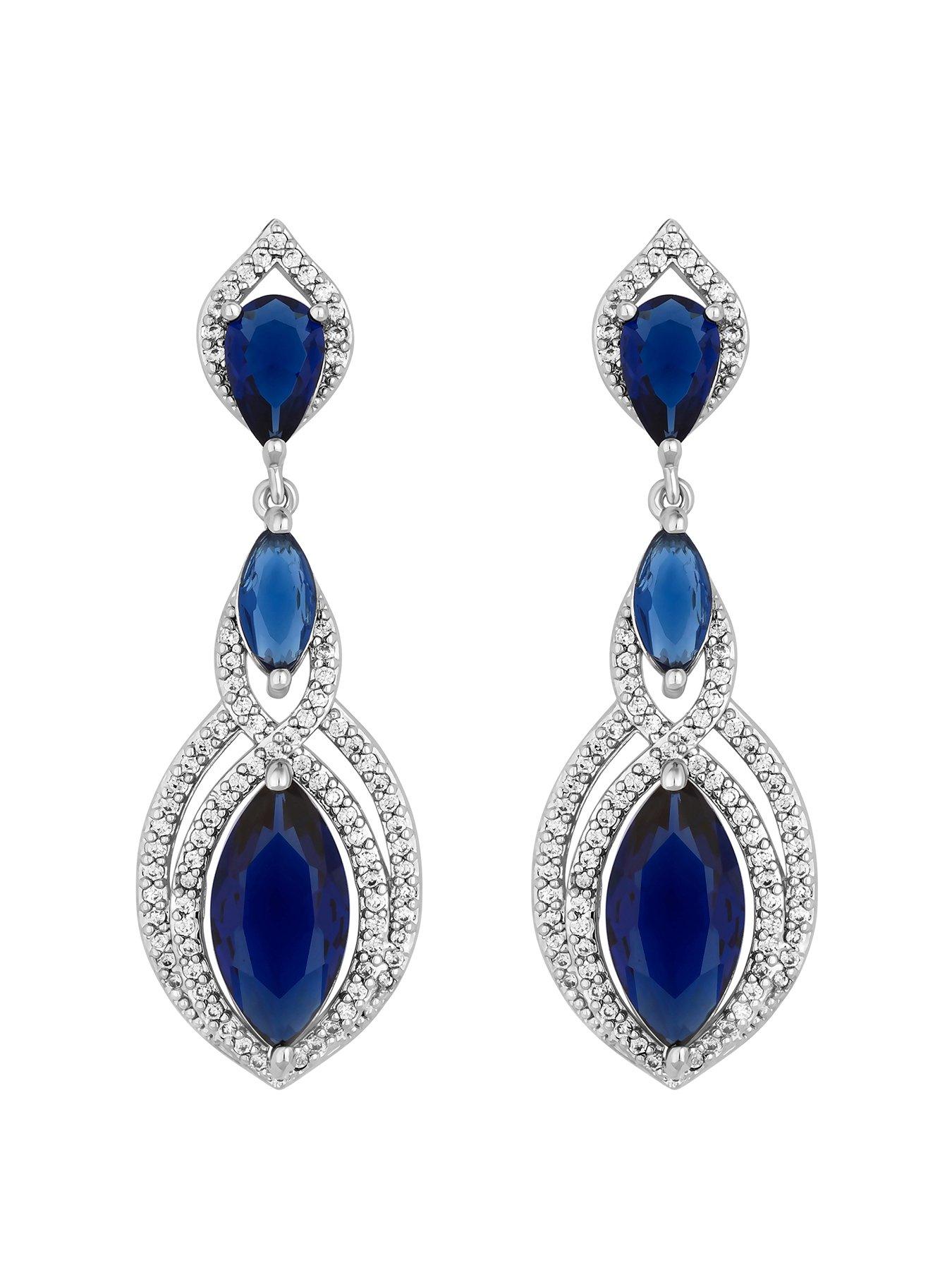 Product photograph of Jon Richard Rhodium Plated Blue Navette Statement Drop Earrings from very.co.uk