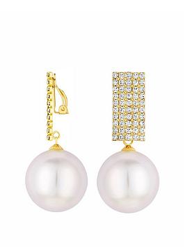 jon richard gold plated pave and pearl drop clip earrings