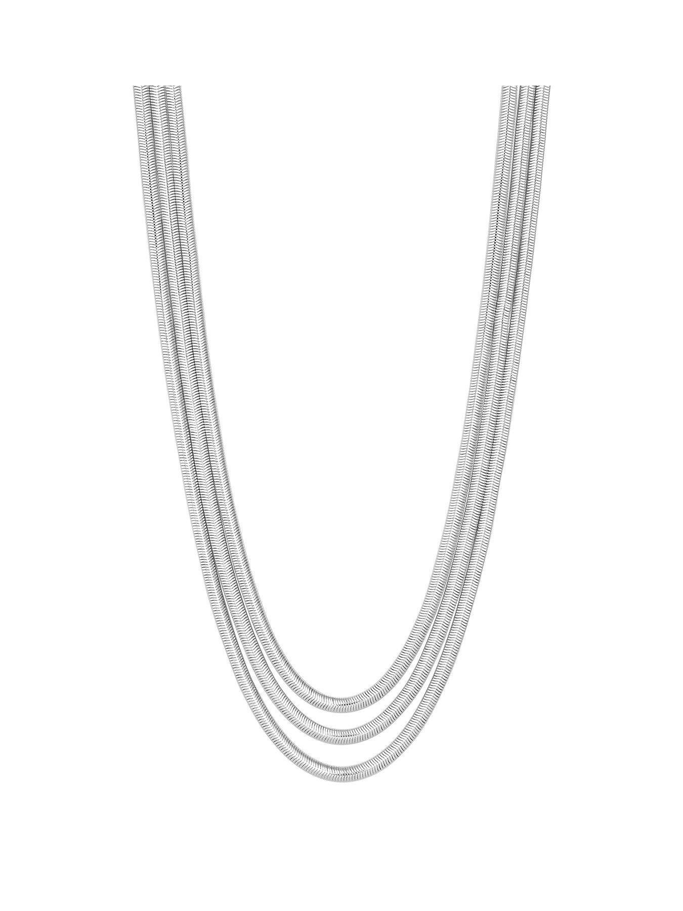 Product photograph of Inicio Sterling Silver Plated Multi Row Snake Chain Necklace With Gift Pouch from very.co.uk