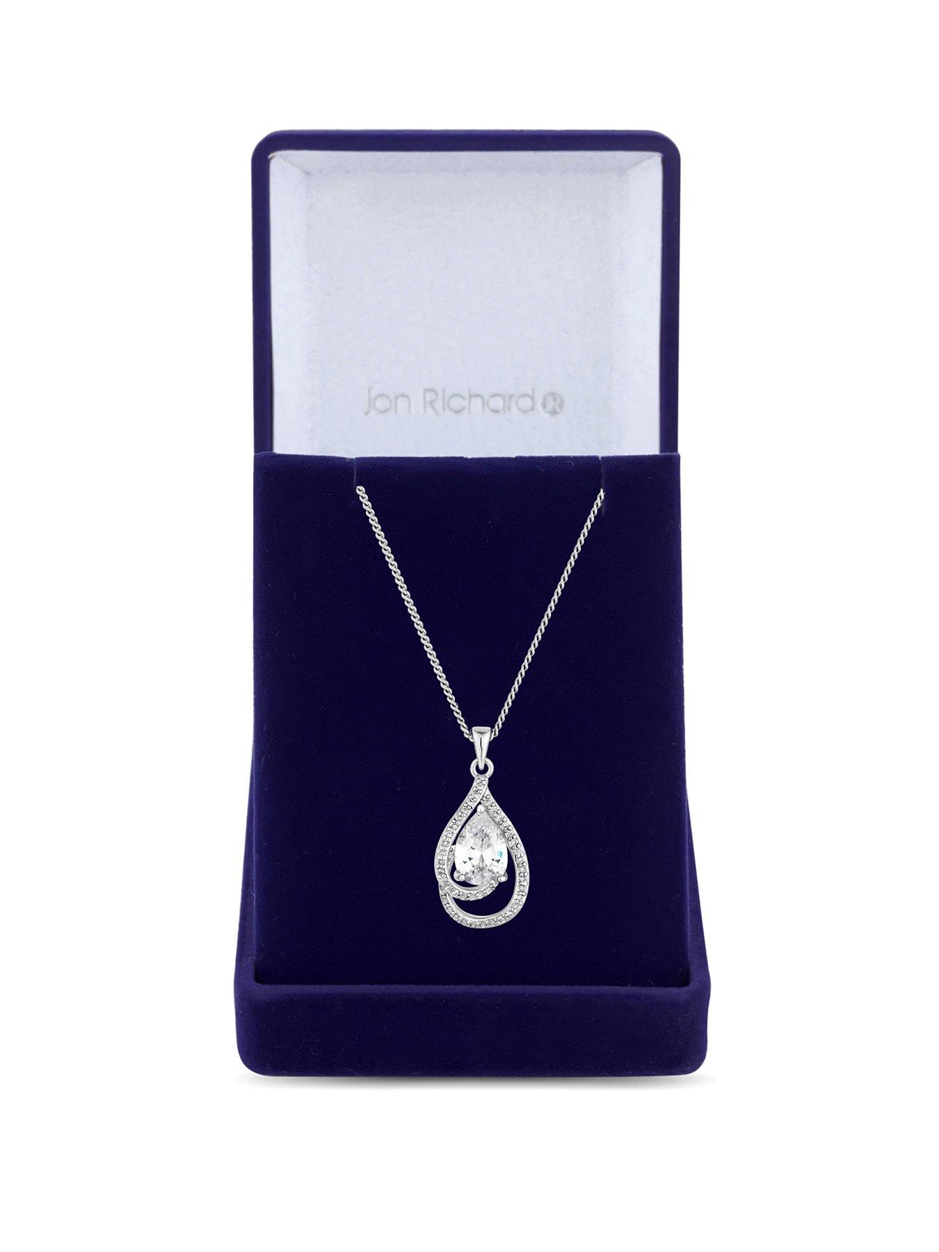 Product photograph of Jon Richard Rhodium Plated Cz Pendant Necklace - Gift Boxed from very.co.uk