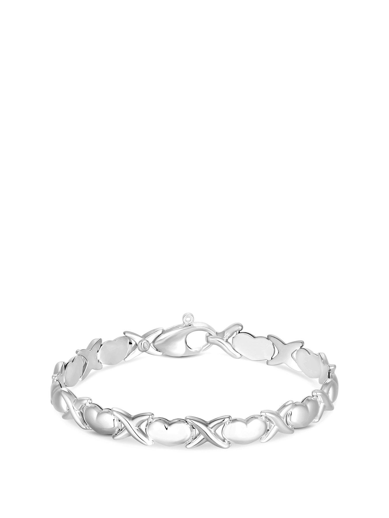 Product photograph of Simply Silver Sterling Silver 925 Heart Kiss Bracelet from very.co.uk