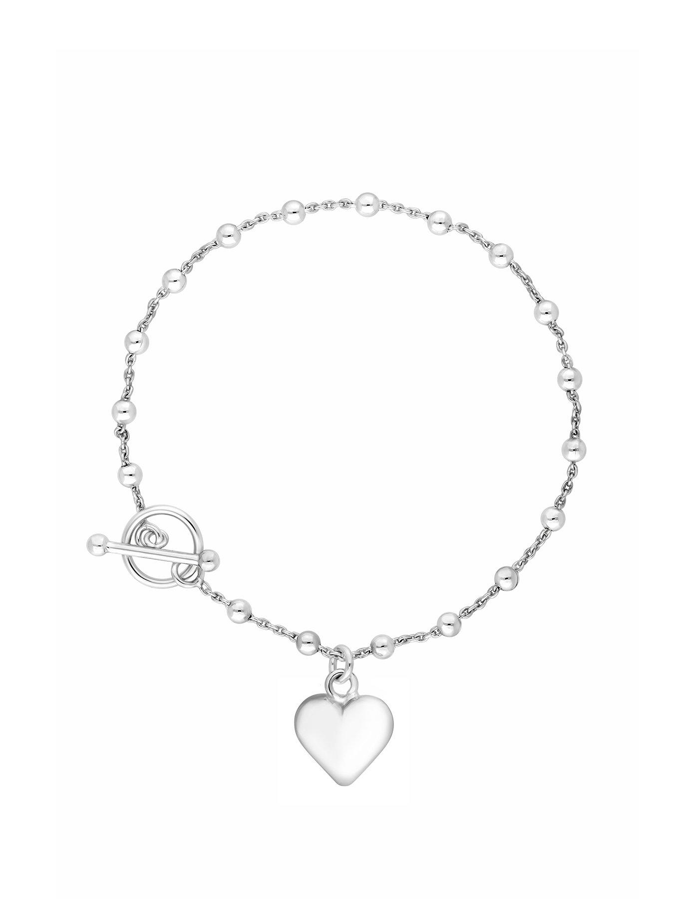 Product photograph of Simply Silver Sterling Silver 925 T Bar Puff Heart Bracelet from very.co.uk