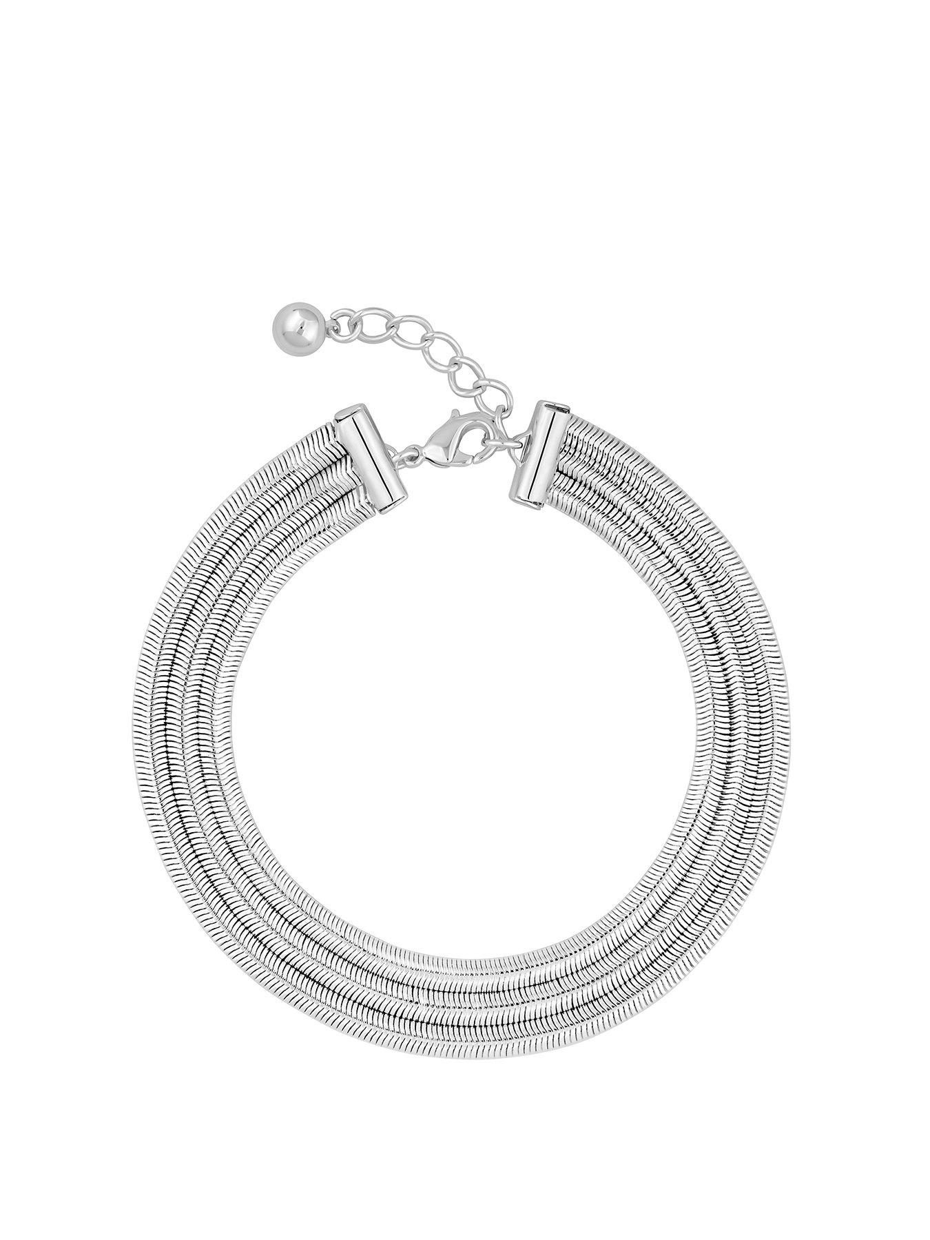 Product photograph of Inicio Sterling Silver Plated Multi Row Snake Chain Bracelet With Gift Pouch from very.co.uk