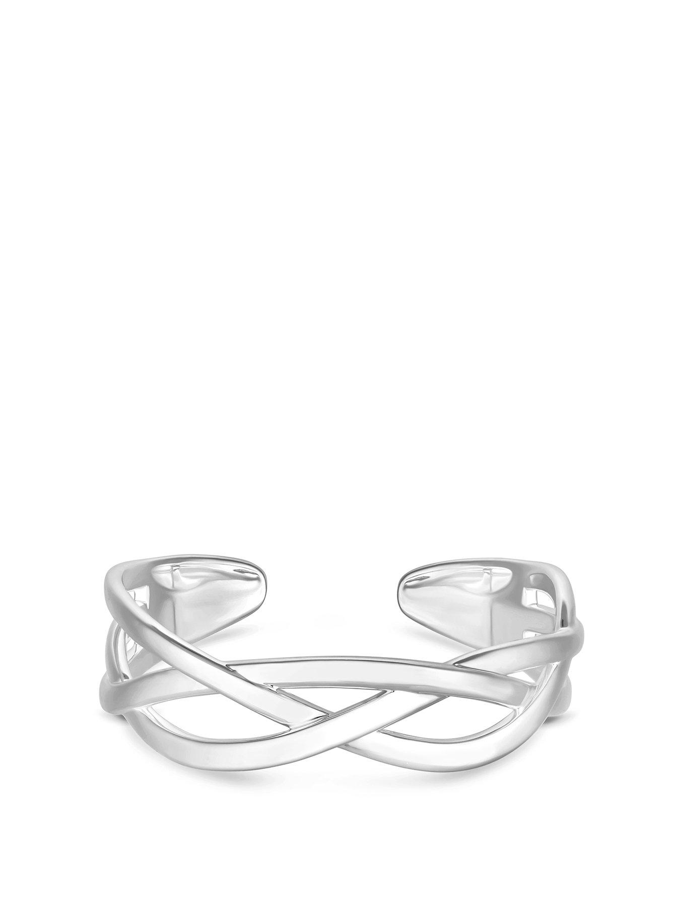 Product photograph of Inicio Sterling Silver Plated Cross Over Bangle Bracelet With Gift Pouch from very.co.uk