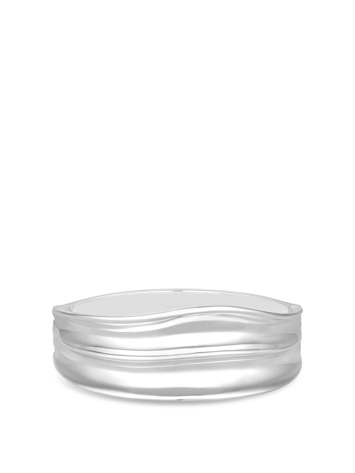 Product photograph of Inicio Sterling Silver Plated Polished Bangle Bracelet With Gift Pouch from very.co.uk