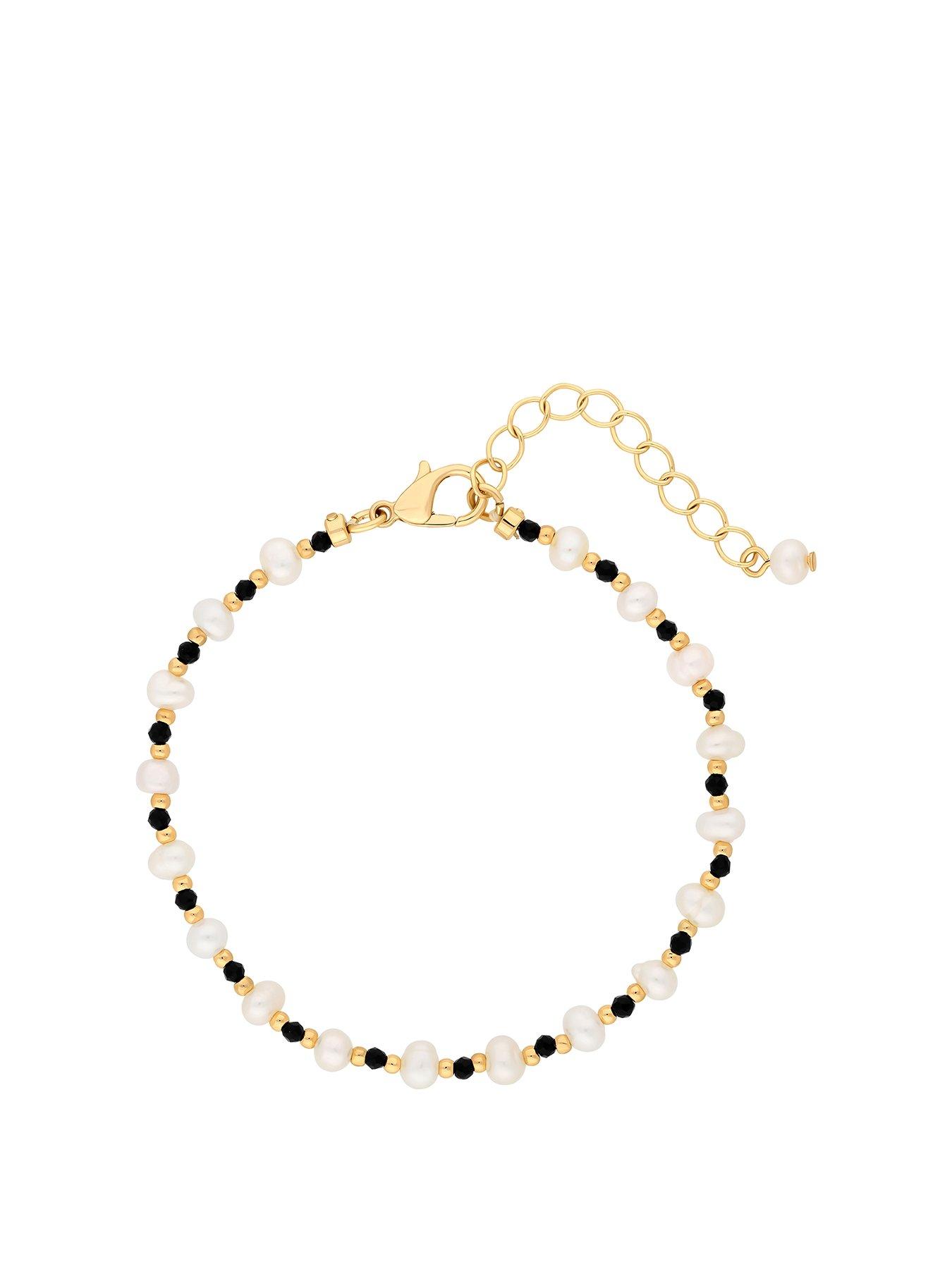 Product photograph of Jon Richard Freshwater Pearl And Black Bead Bracelet from very.co.uk