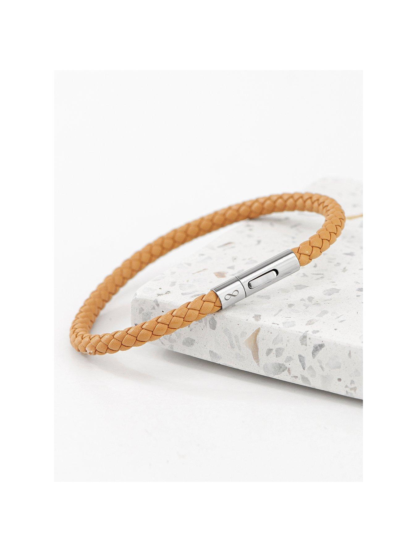 Product photograph of Treat Republic Personalised Men S Infinity Capsule Leather Bracelet - Tan from very.co.uk