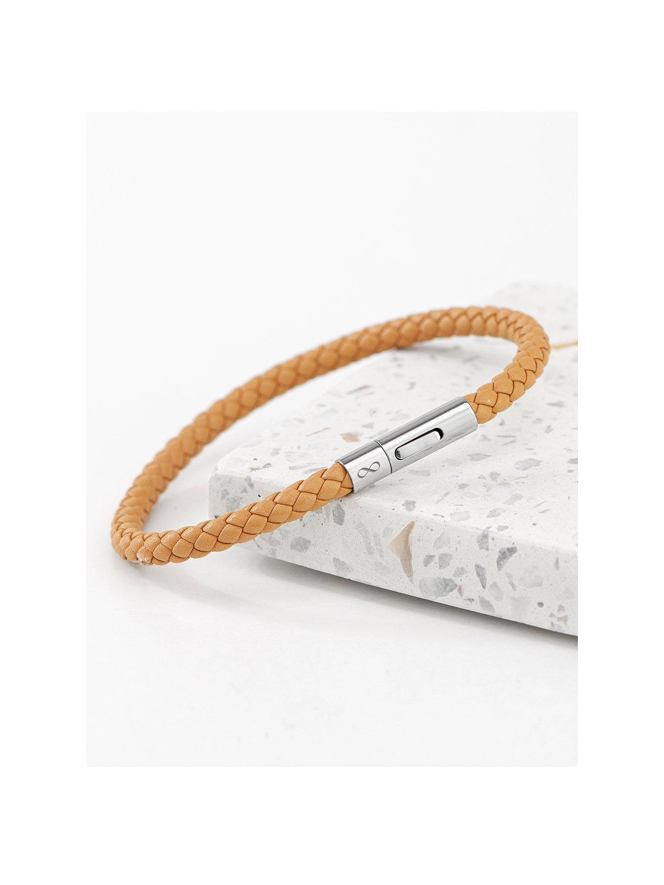 undefined Personalised Men's Infinity Capsule Leather Bracelet - Tan