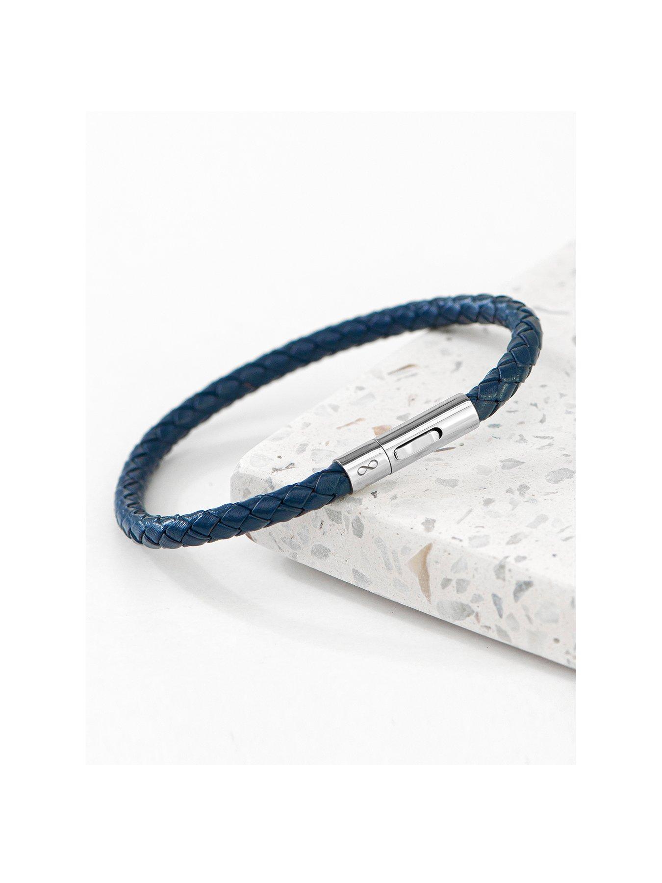 undefined Personalised Men's Infinity Capsule Leather Bracelet - Teal