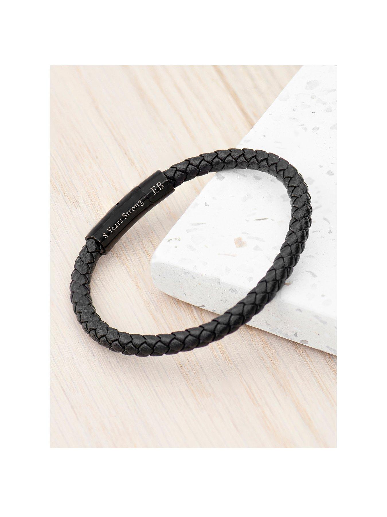 undefined Personalised Men's Woven Black Leather Bracelet