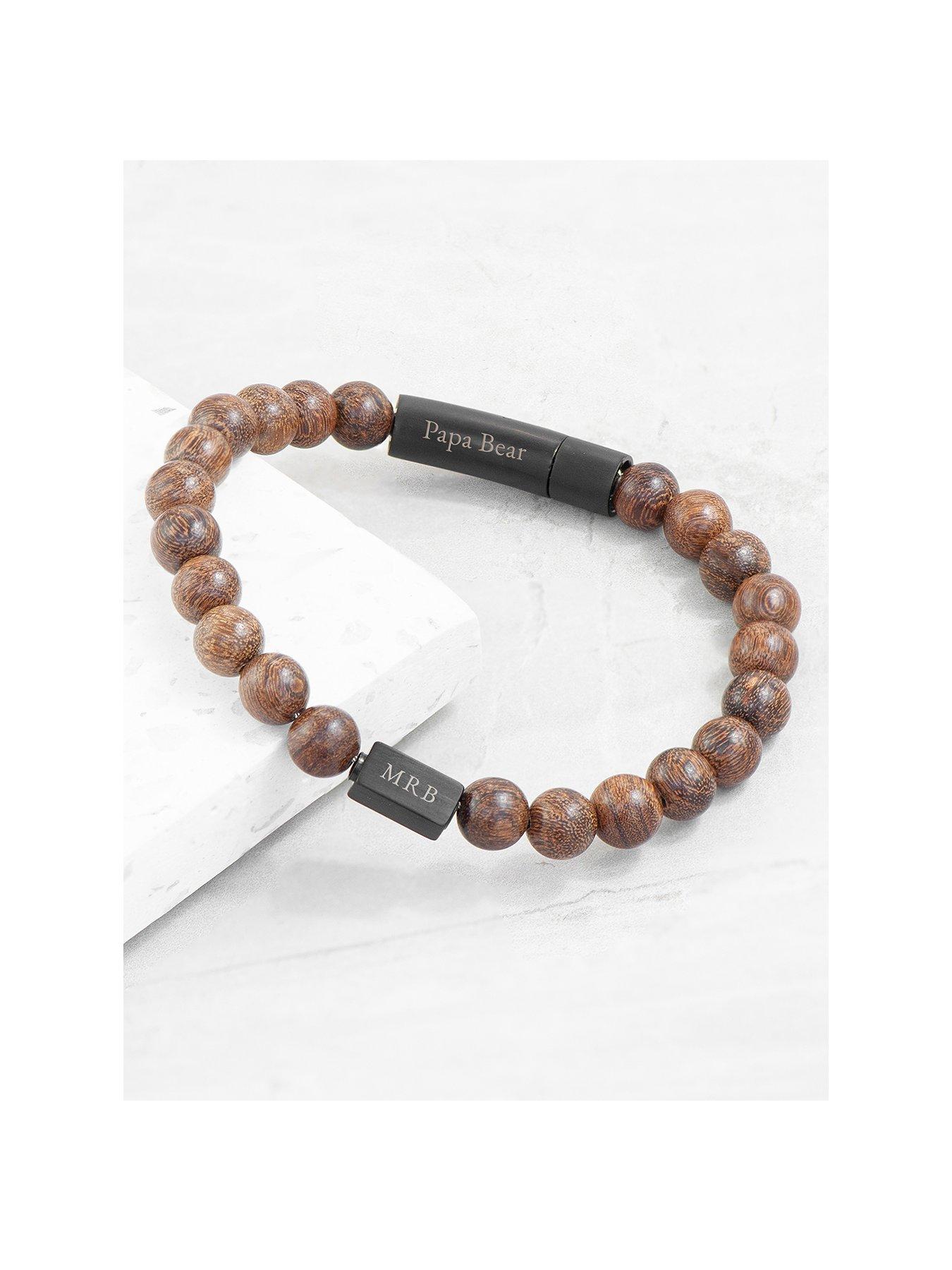 Product photograph of Treat Republic Personalised Men S Black Clasp Wooden Bracelet from very.co.uk