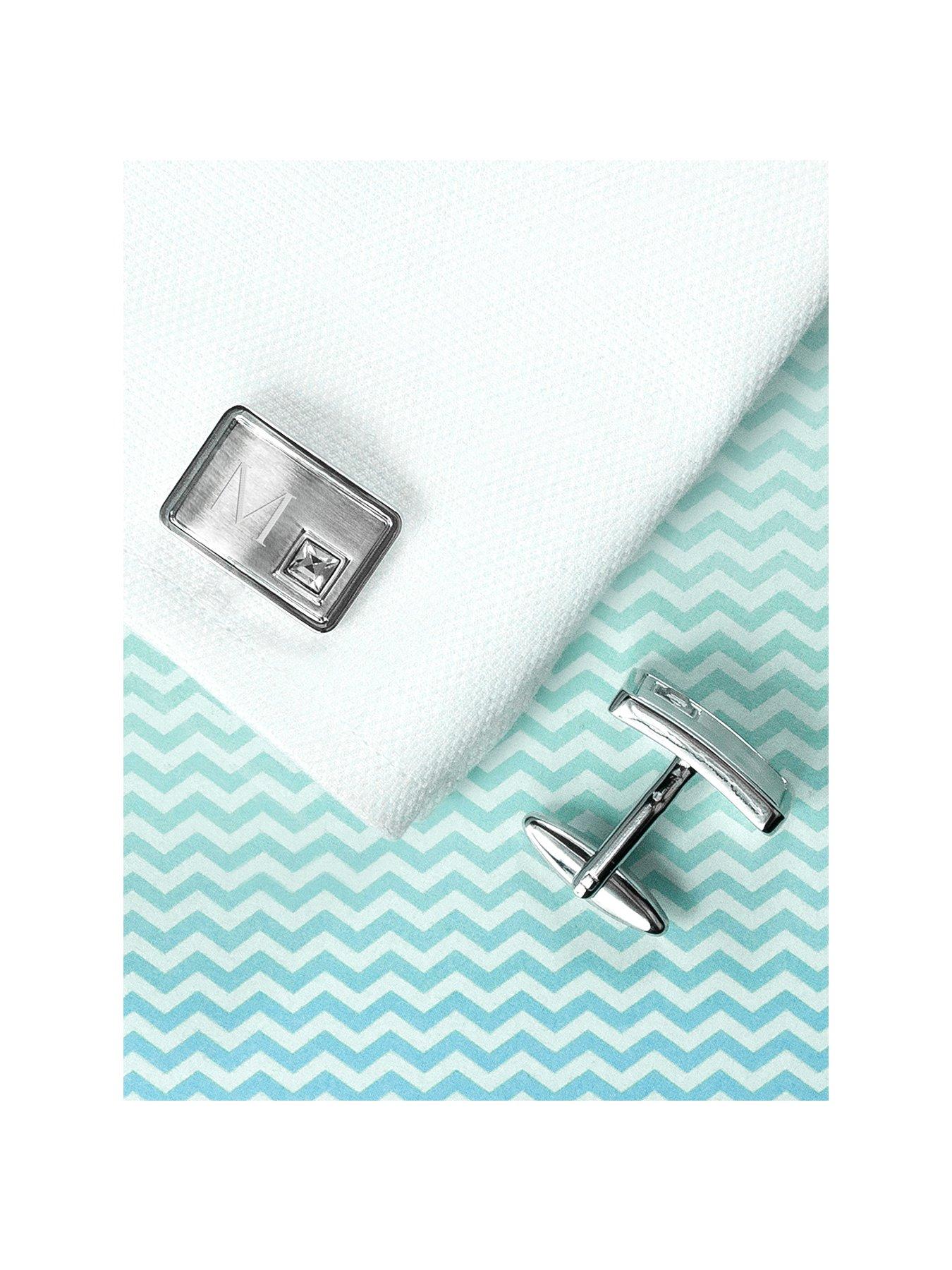 Product photograph of Treat Republic Personalised Brushed Silver Cufflinks With Crystal from very.co.uk