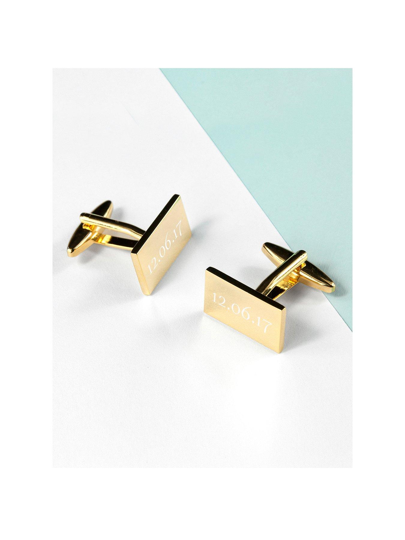 Product photograph of Treat Republic Personalised Rectangle Gold Plated Cufflinks from very.co.uk