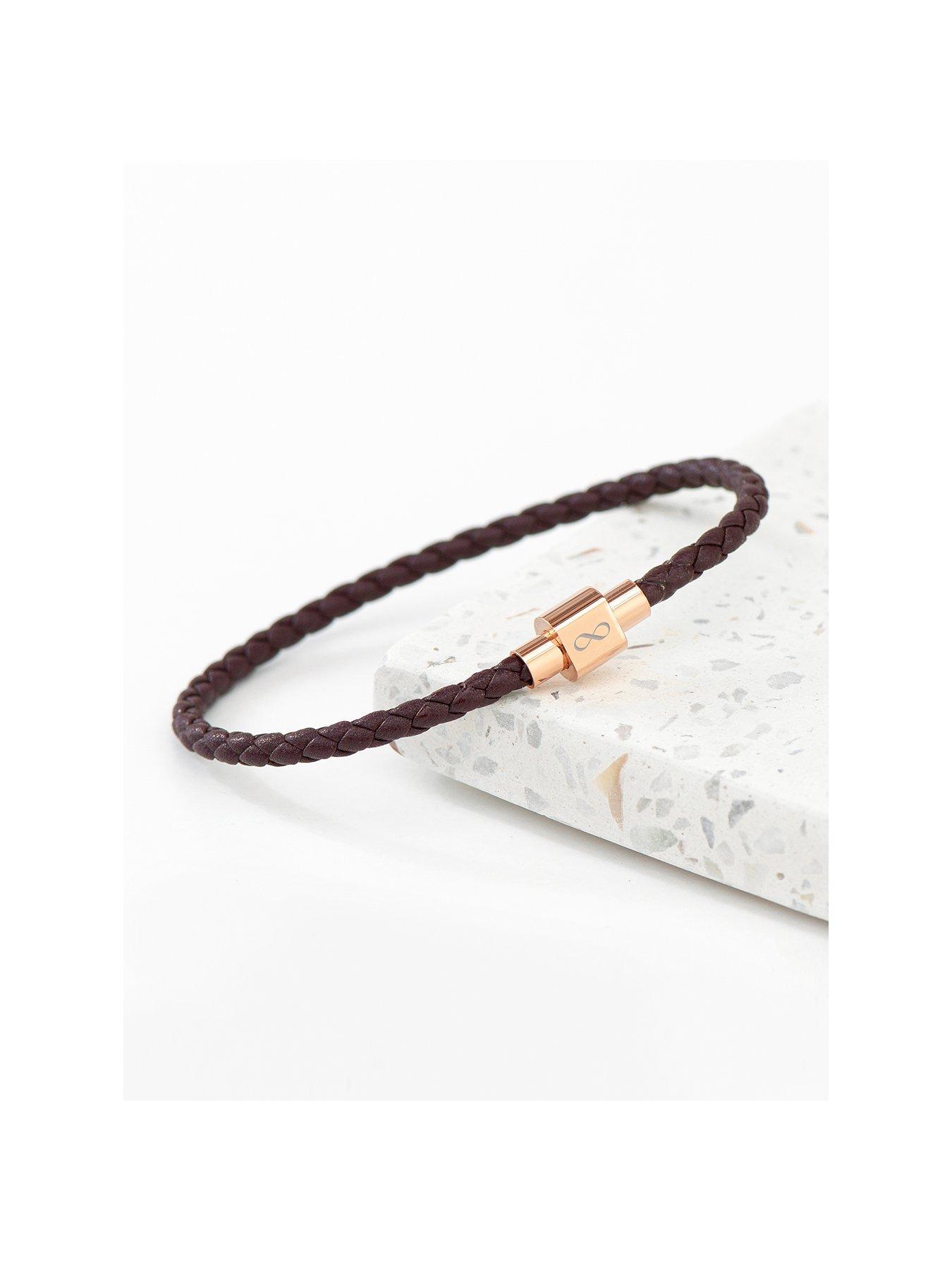 Treat Republic Personalised Men's Infinity Woven Leather Bracelet - Brown